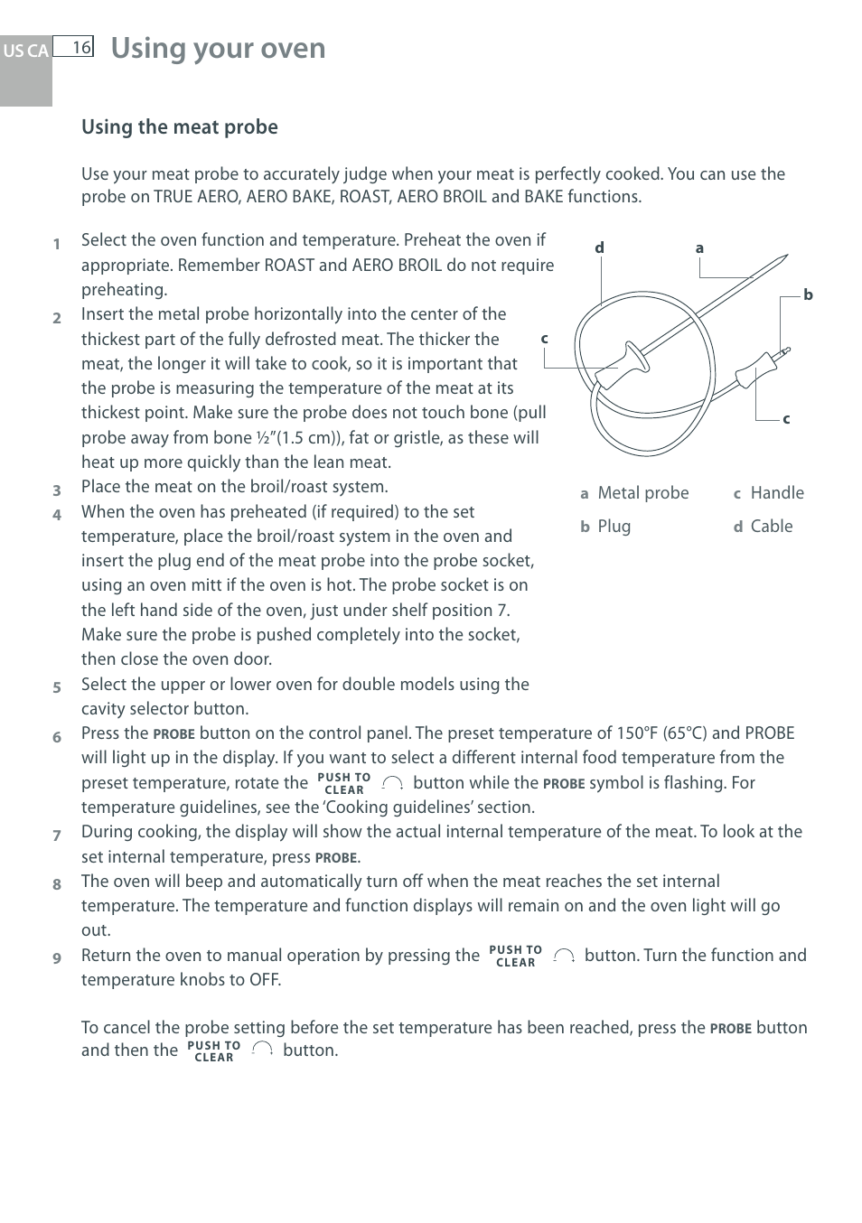 Using your oven, Using the meat probe | Fisher & Paykel OB30 User Manual | Page 18 / 124