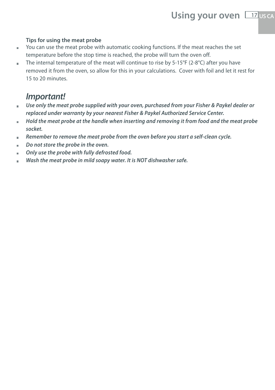 Using your oven, Important | Fisher & Paykel OB30 User Manual | Page 19 / 124