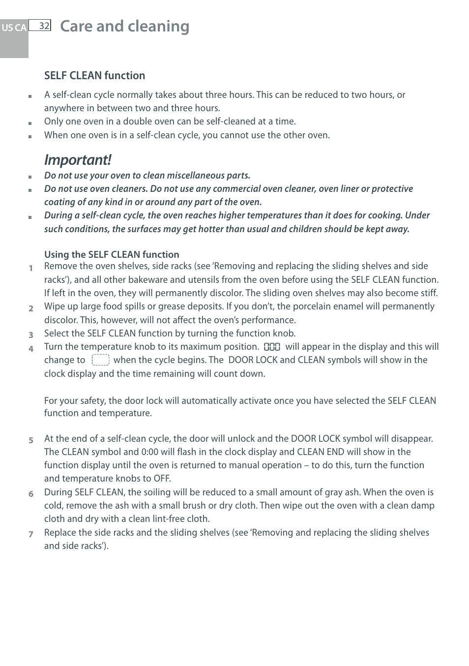 Care and cleaning, Important | Fisher & Paykel OB30 User Manual | Page 34 / 124