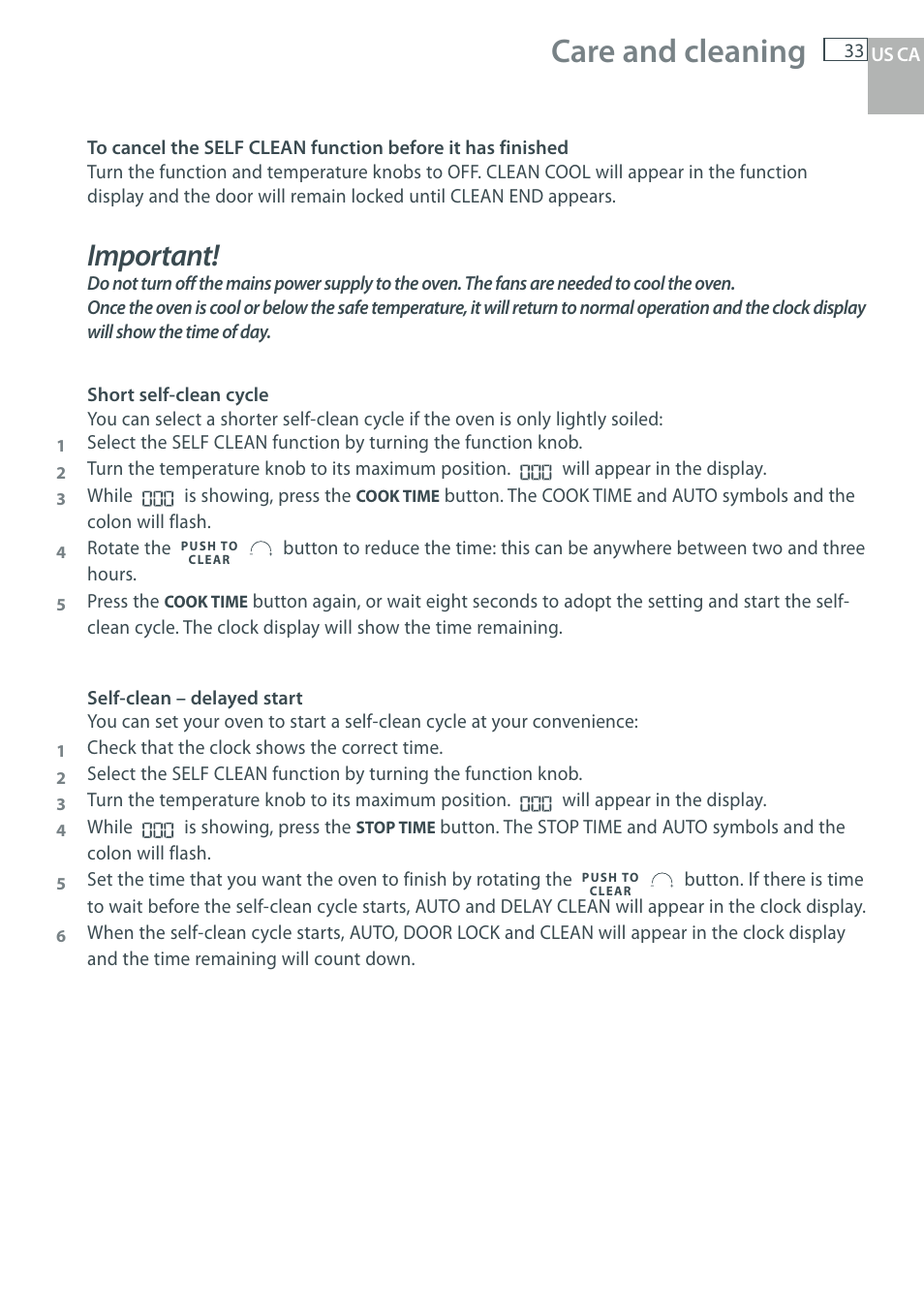 Care and cleaning, Important | Fisher & Paykel OB30 User Manual | Page 35 / 124