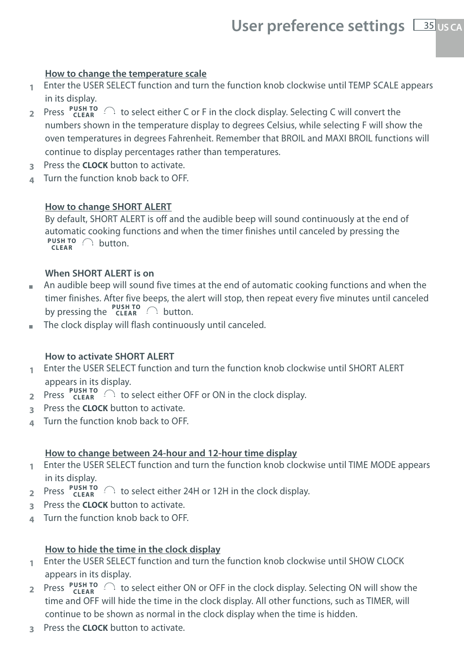 User preference settings | Fisher & Paykel OB30 User Manual | Page 37 / 124