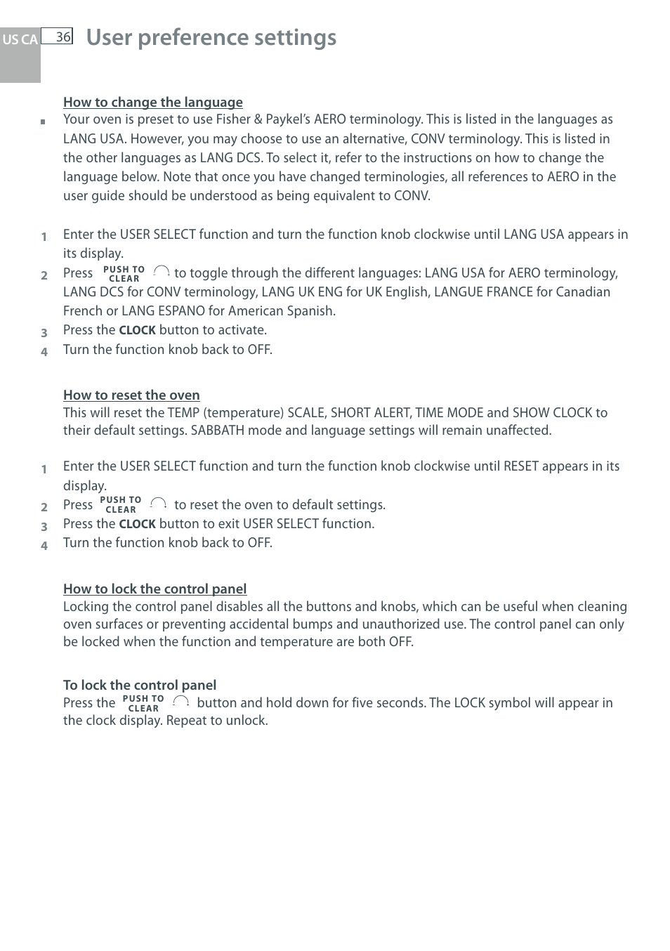 User preference settings | Fisher & Paykel OB30 User Manual | Page 38 / 124