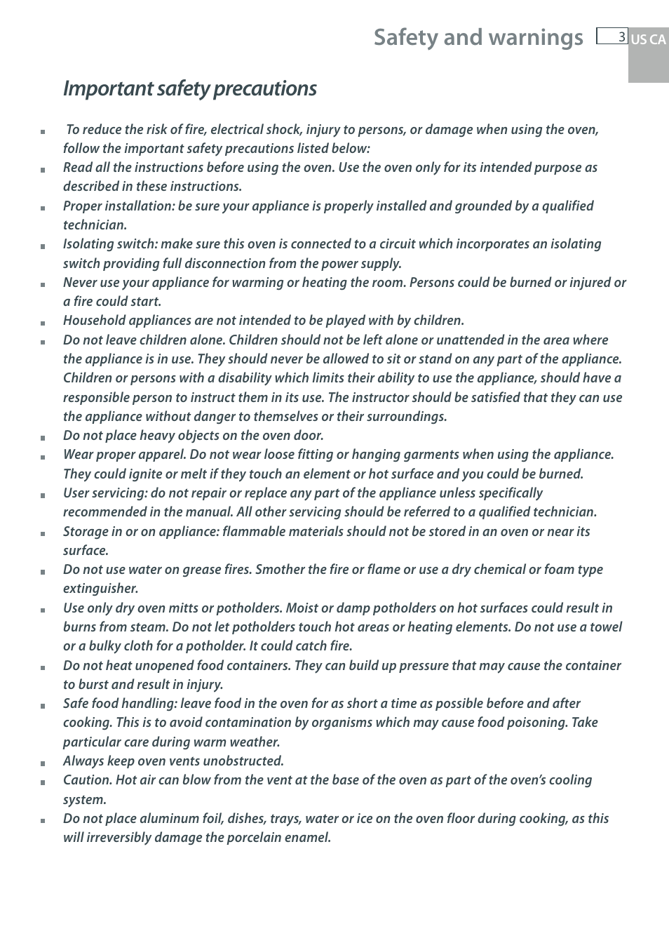 Safety and warnings, Important safety precautions | Fisher & Paykel OB30 User Manual | Page 5 / 124