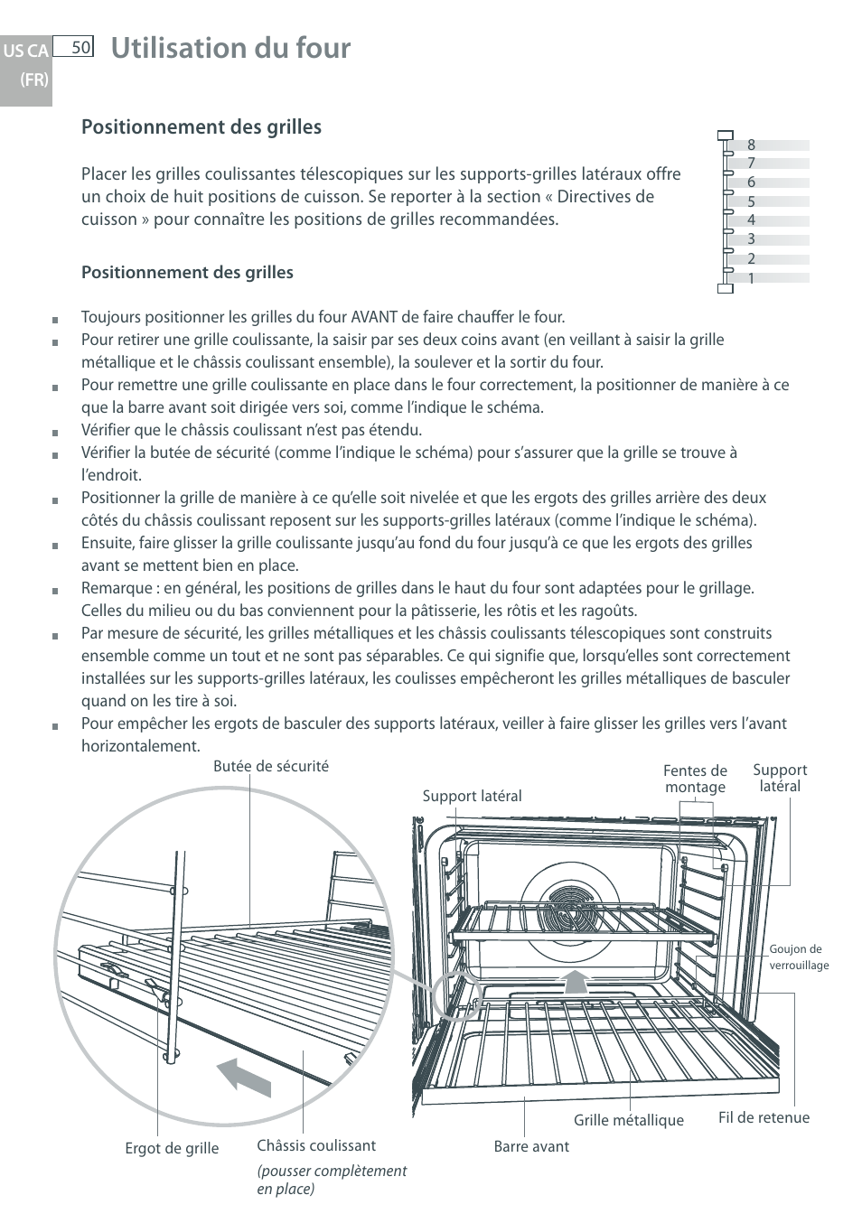 Utilisation du four, Positionnement des grilles | Fisher & Paykel OB30 User Manual | Page 52 / 124