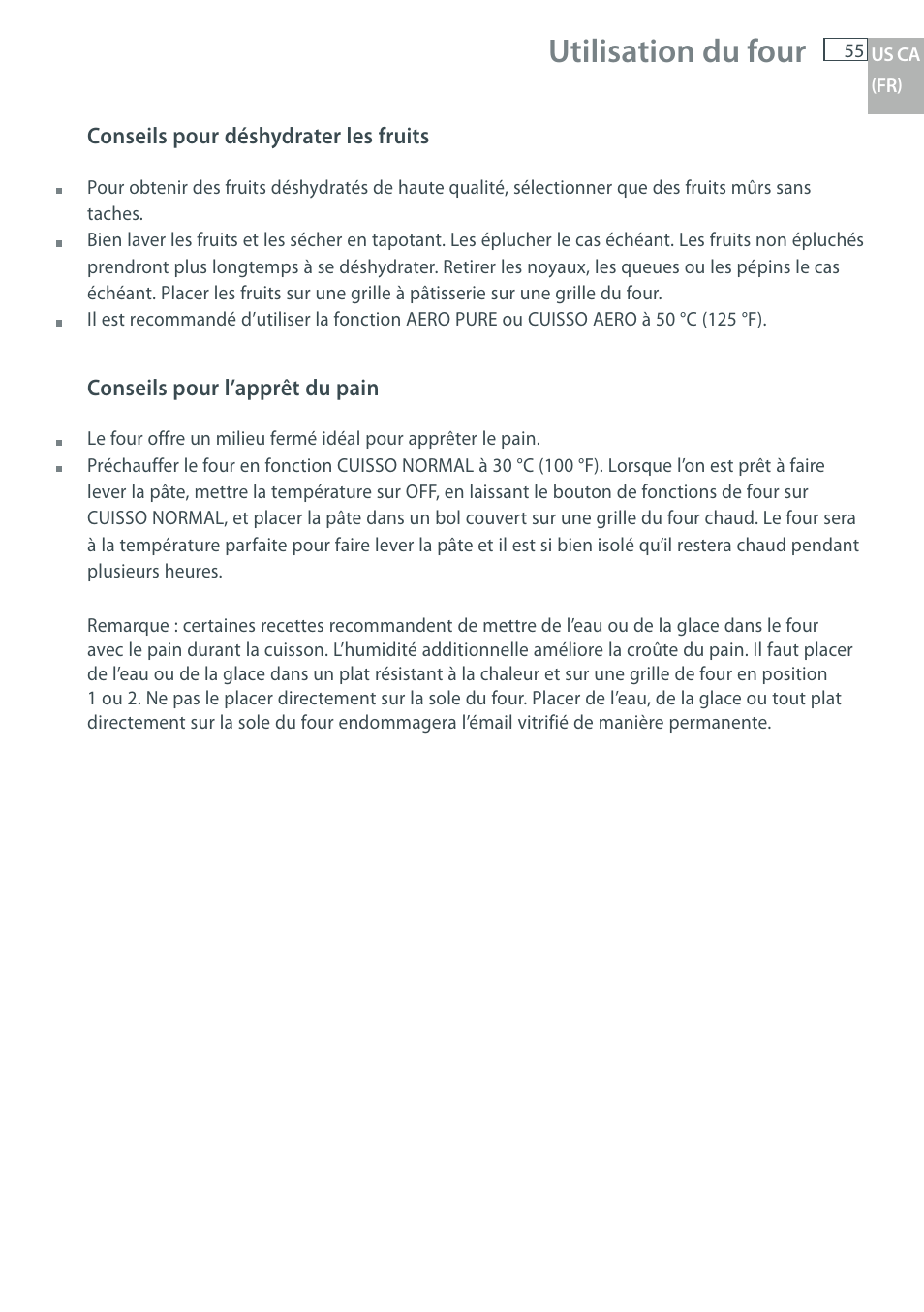 Utilisation du four | Fisher & Paykel OB30 User Manual | Page 57 / 124
