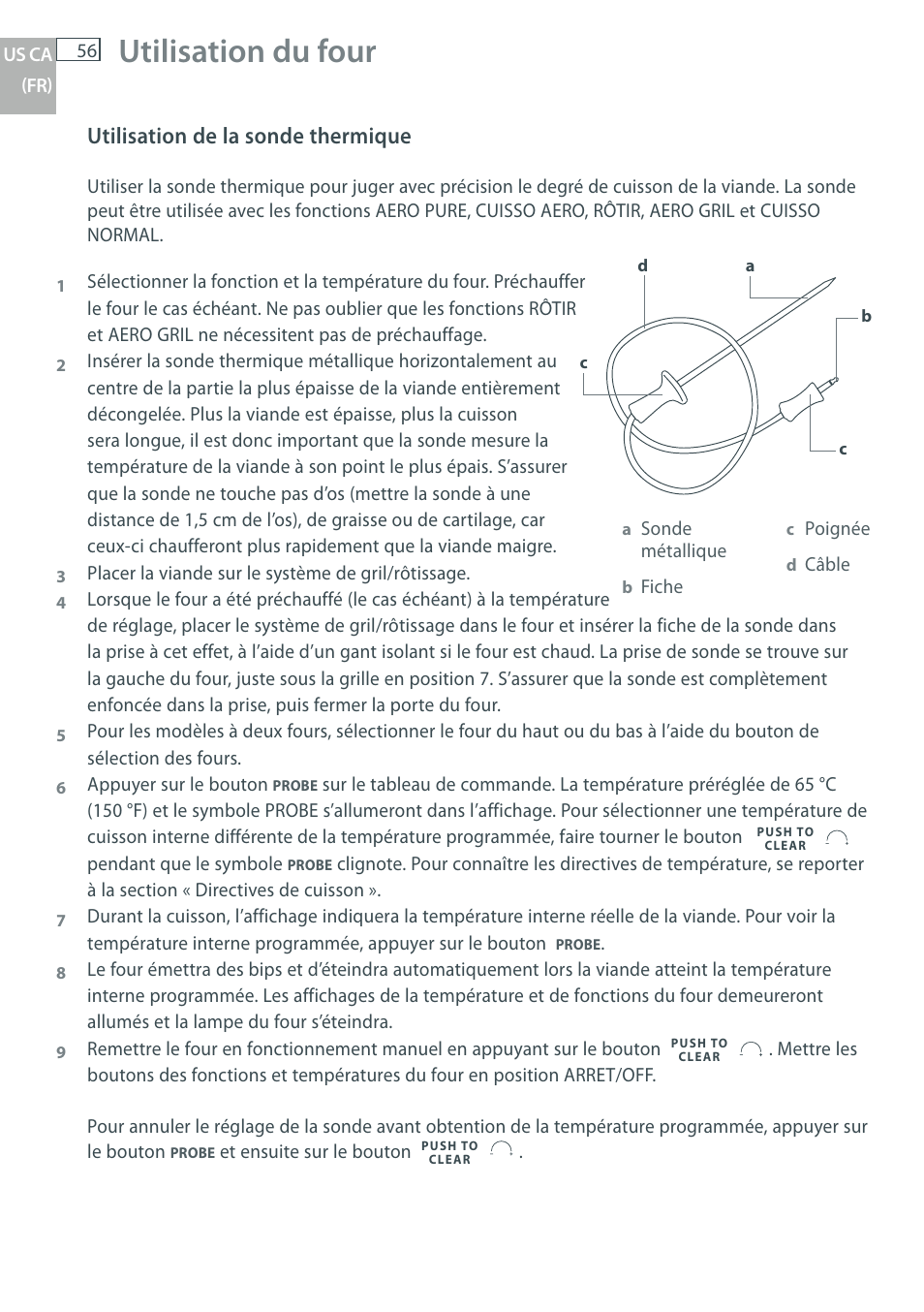 Utilisation du four, Utilisation de la sonde thermique | Fisher & Paykel OB30 User Manual | Page 58 / 124