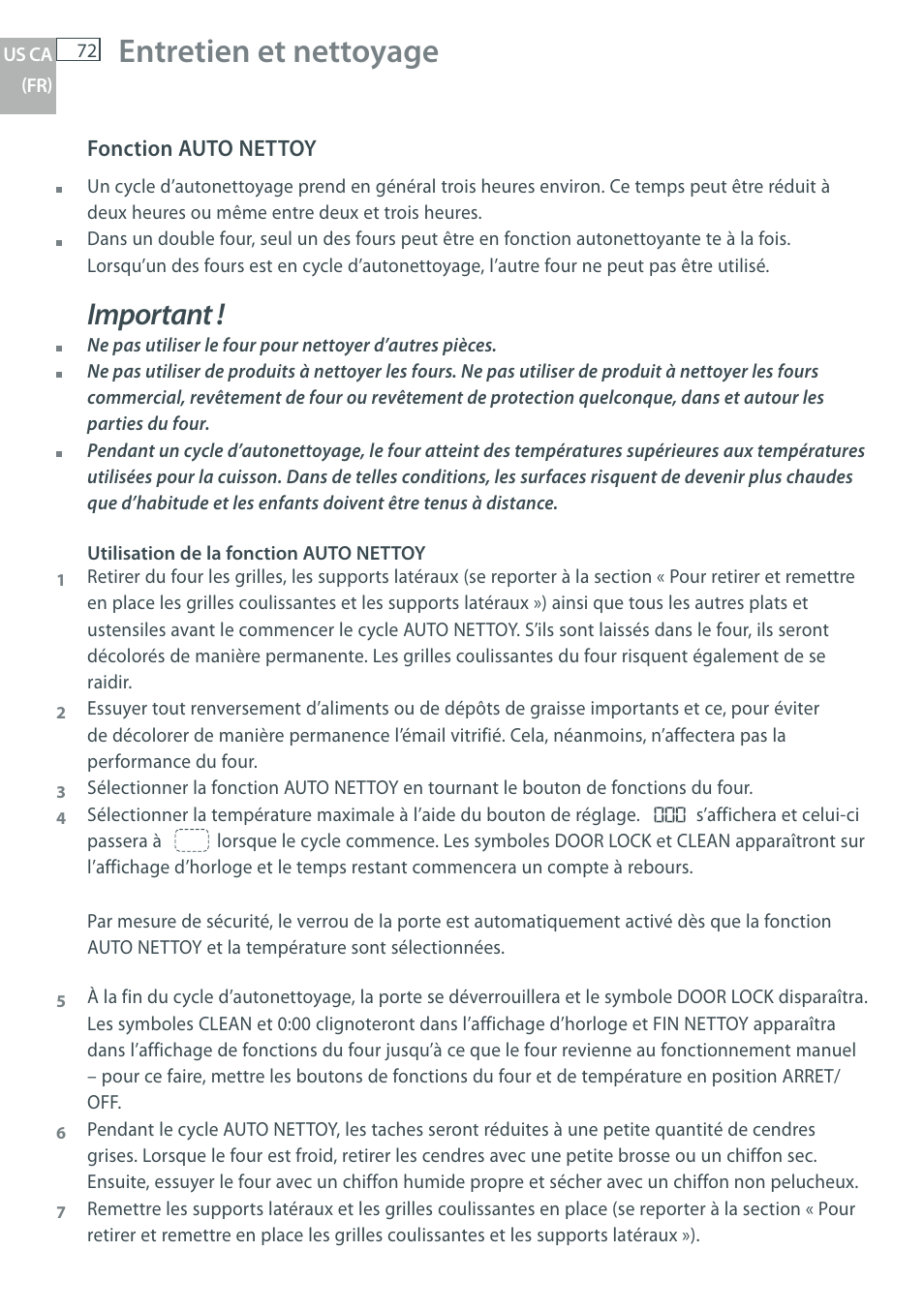 Entretien et nettoyage, Important | Fisher & Paykel OB30 User Manual | Page 74 / 124
