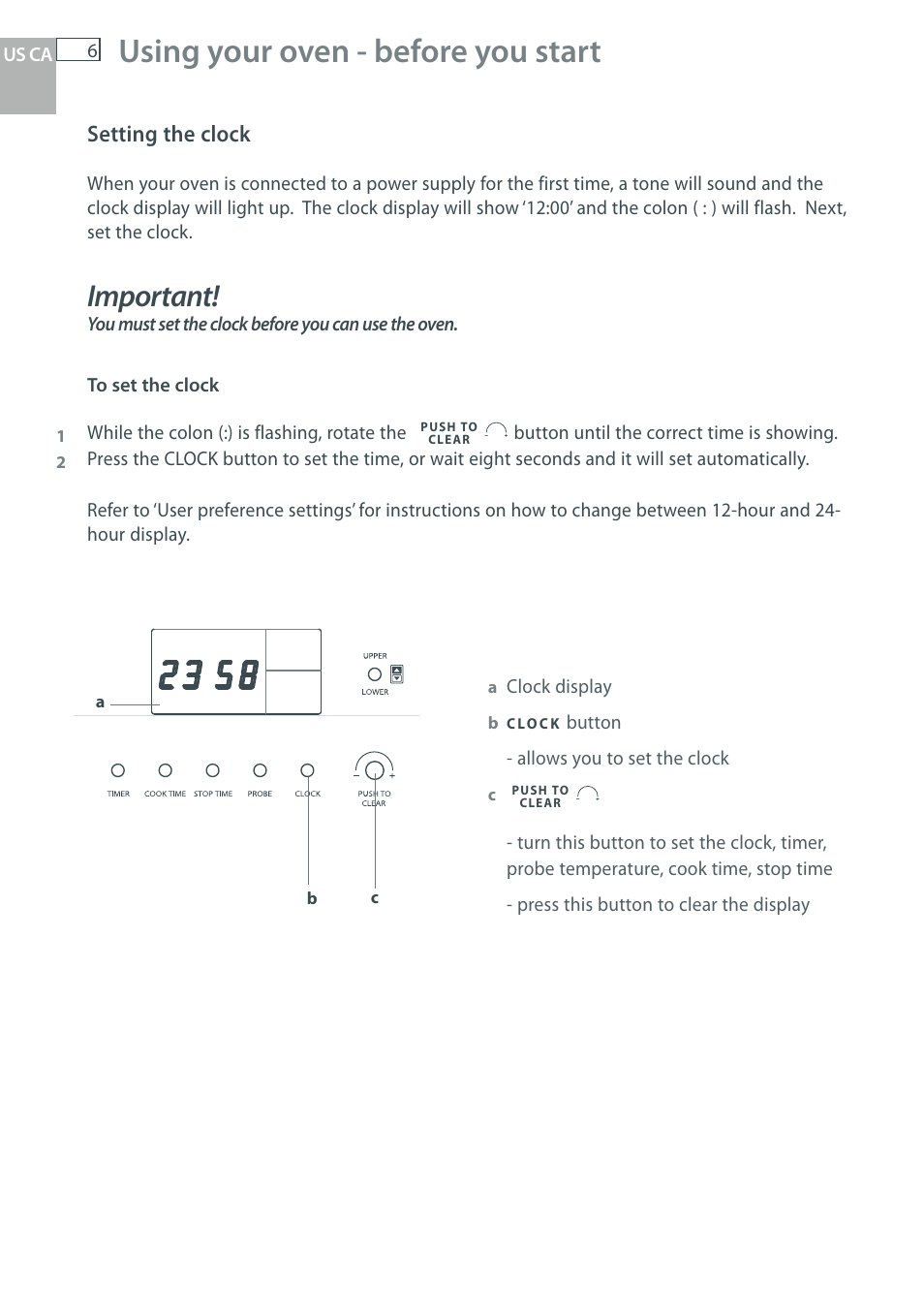 Using your oven - before you start, Important, Setting the clock | Fisher & Paykel OB30 User Manual | Page 8 / 124