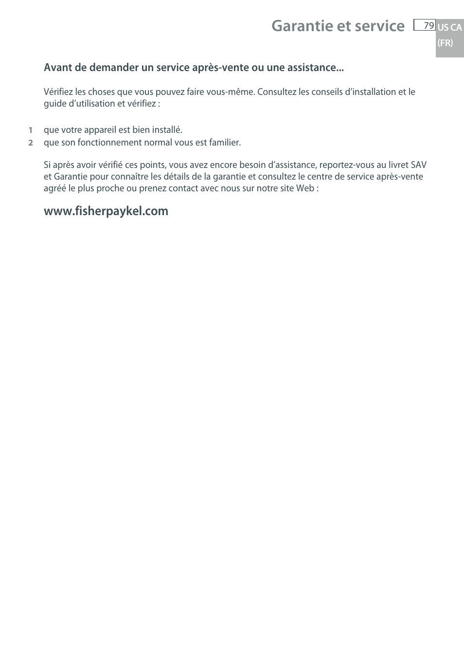 Garantie et service | Fisher & Paykel OB30 User Manual | Page 81 / 124