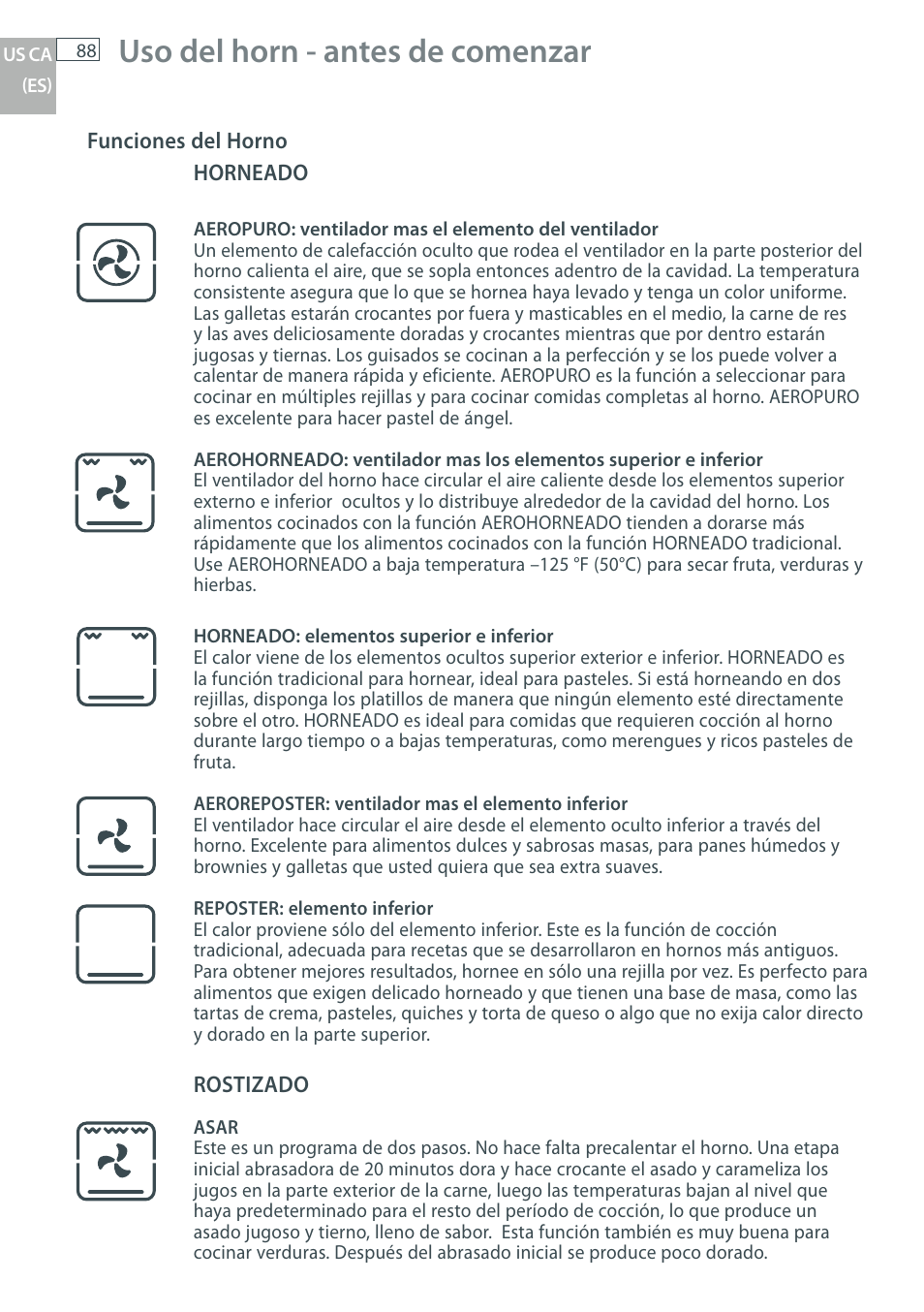 Uso del horn - antes de comenzar | Fisher & Paykel OB30 User Manual | Page 90 / 124