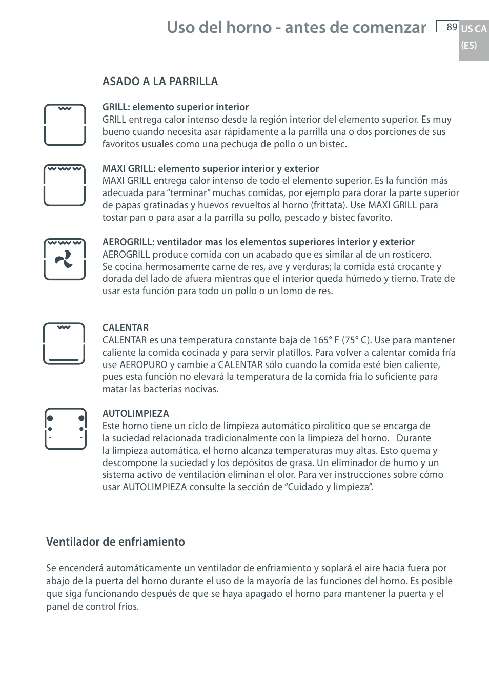 Uso del horno - antes de comenzar | Fisher & Paykel OB30 User Manual | Page 91 / 124