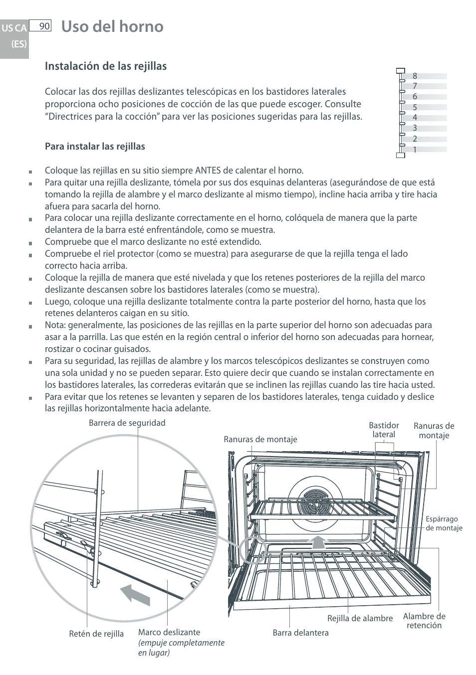 Uso del horno, Instalación de las rejillas | Fisher & Paykel OB30 User Manual | Page 92 / 124