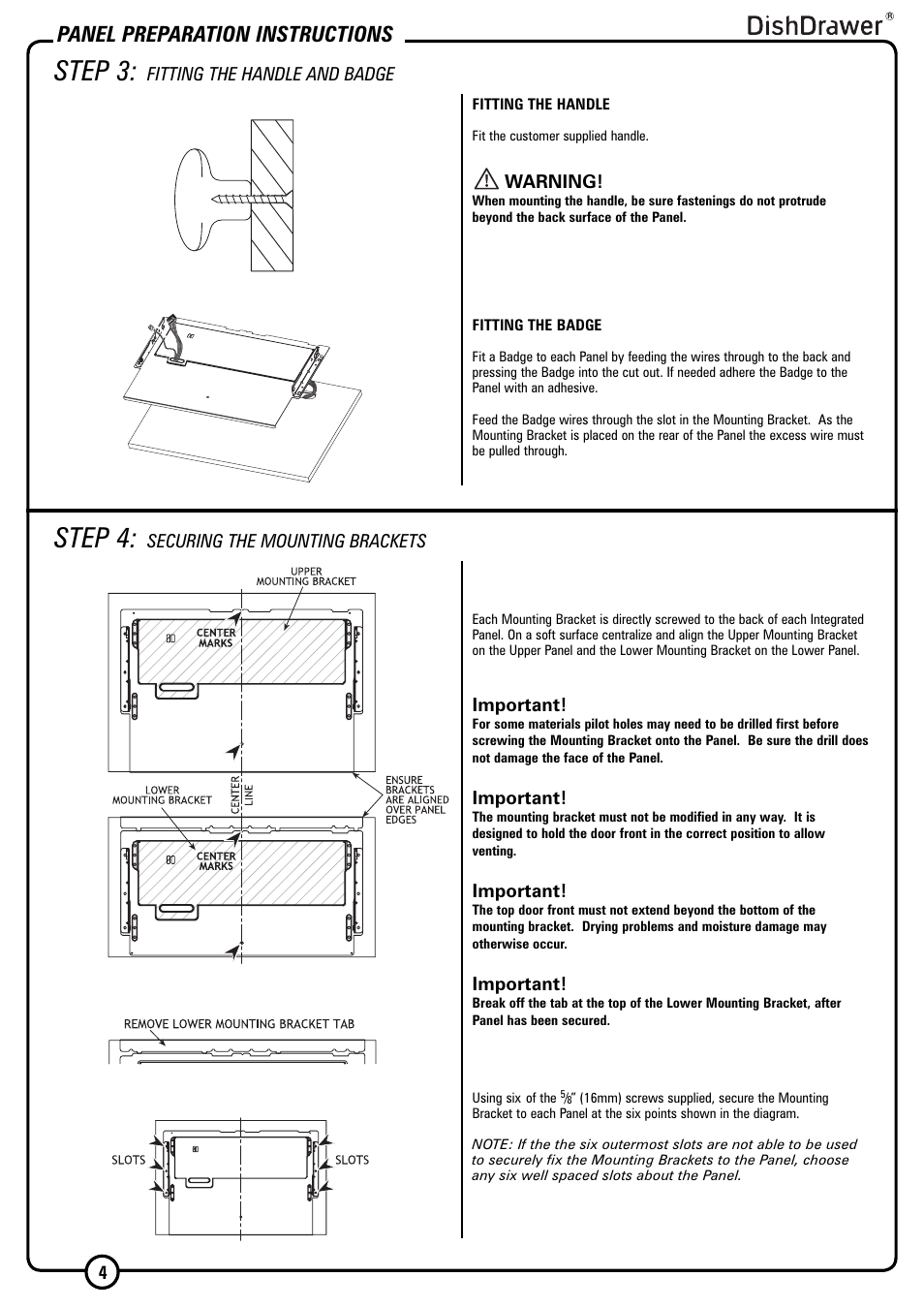 Step 4, Step 3, Panel preparation instructions | Fisher & Paykel DISHDRAWER DD603I User Manual | Page 4 / 12