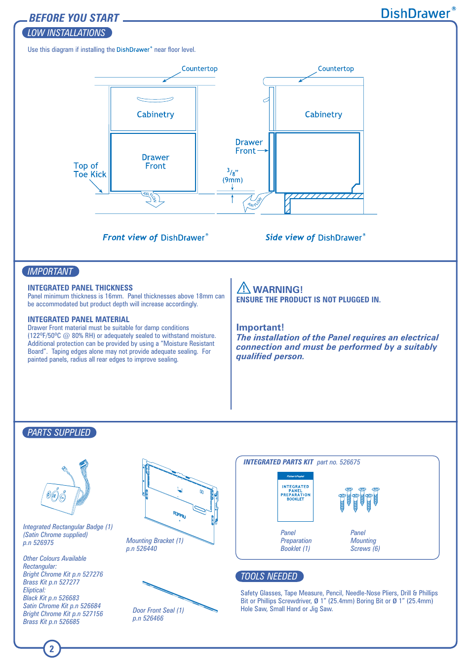 Before you start | Fisher & Paykel DISHDRAWER DD603I User Manual | Page 8 / 12