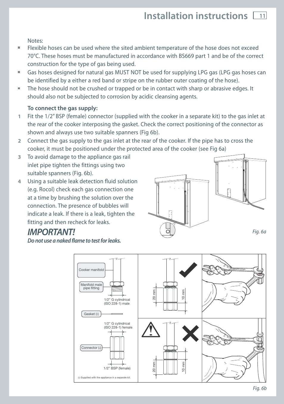 Installation instructions, Important | Fisher & Paykel FREESTANDING COOKER OR120 User Manual | Page 13 / 48