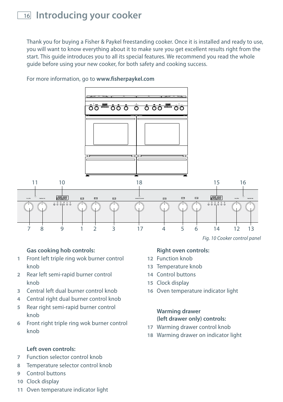 Introducing your cooker | Fisher & Paykel FREESTANDING COOKER OR120 User Manual | Page 18 / 48