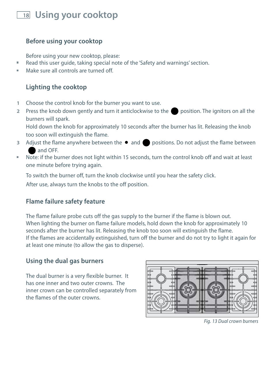 Using your cooktop | Fisher & Paykel FREESTANDING COOKER OR120 User Manual | Page 20 / 48