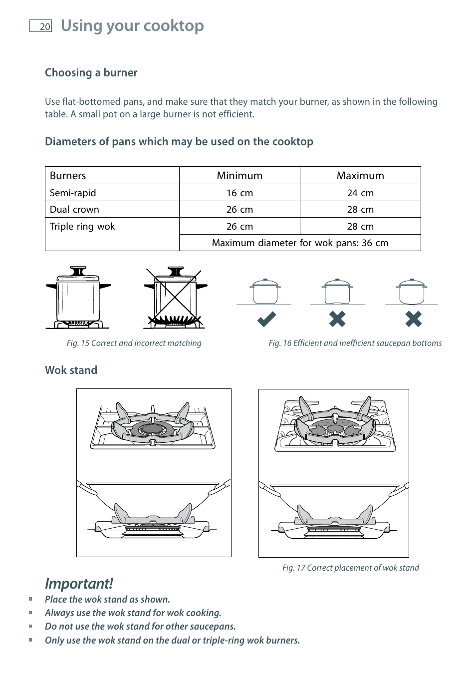 Using your cooktop, Important | Fisher & Paykel FREESTANDING COOKER OR120 User Manual | Page 22 / 48