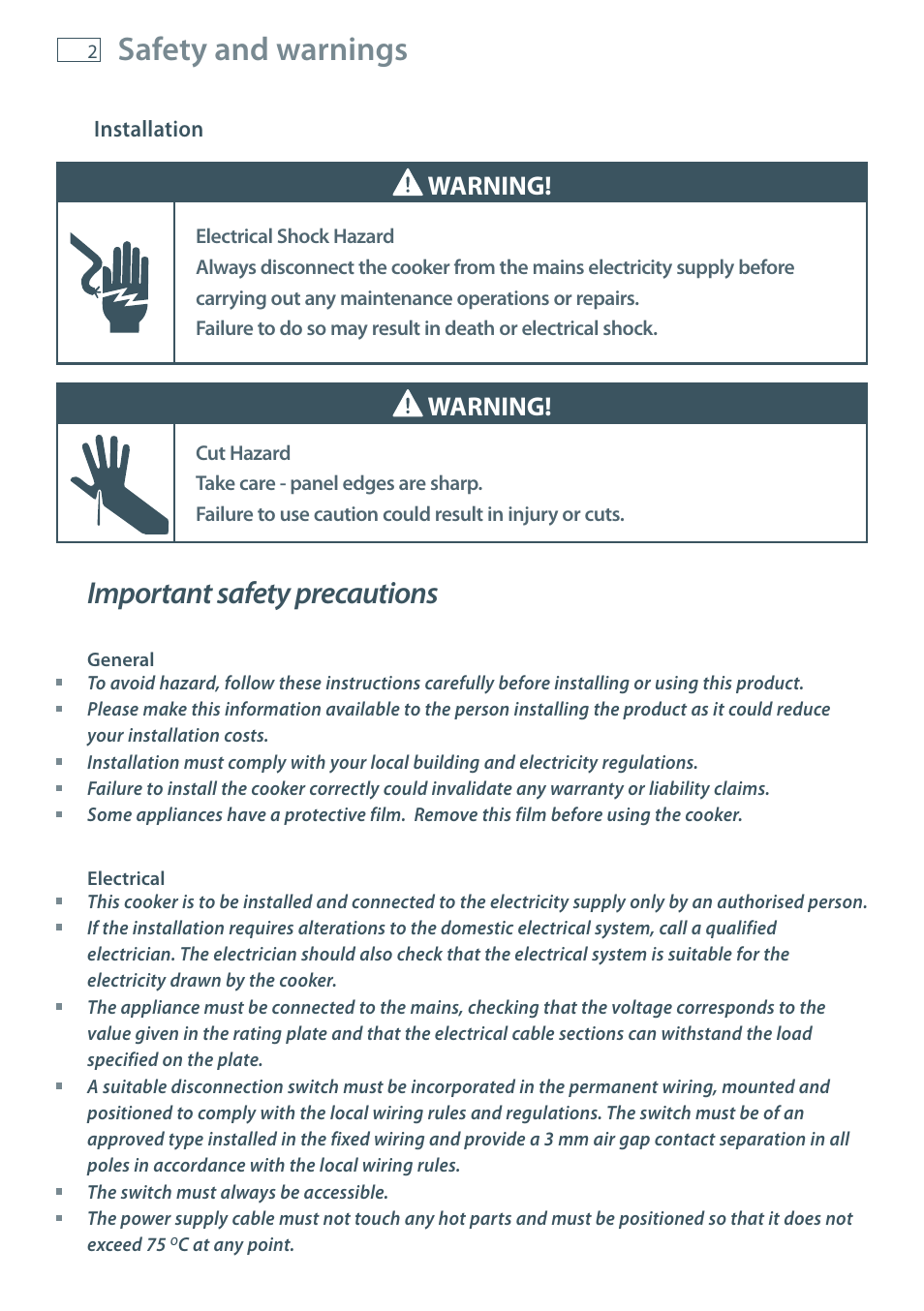 Safety and warnings, Important safety precautions, Warning | Fisher & Paykel FREESTANDING COOKER OR120 User Manual | Page 4 / 48