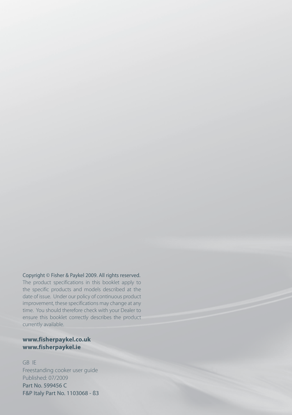 Fisher & Paykel FREESTANDING COOKER OR120 User Manual | Page 48 / 48