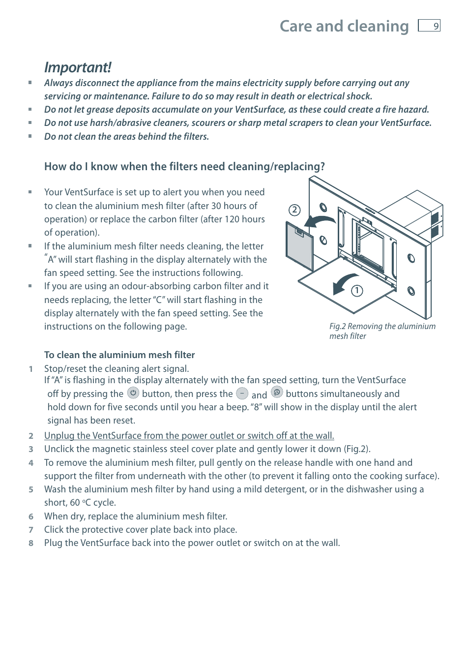 Care and cleaning, Important | Fisher & Paykel IZONA HC90 User Manual | Page 11 / 20