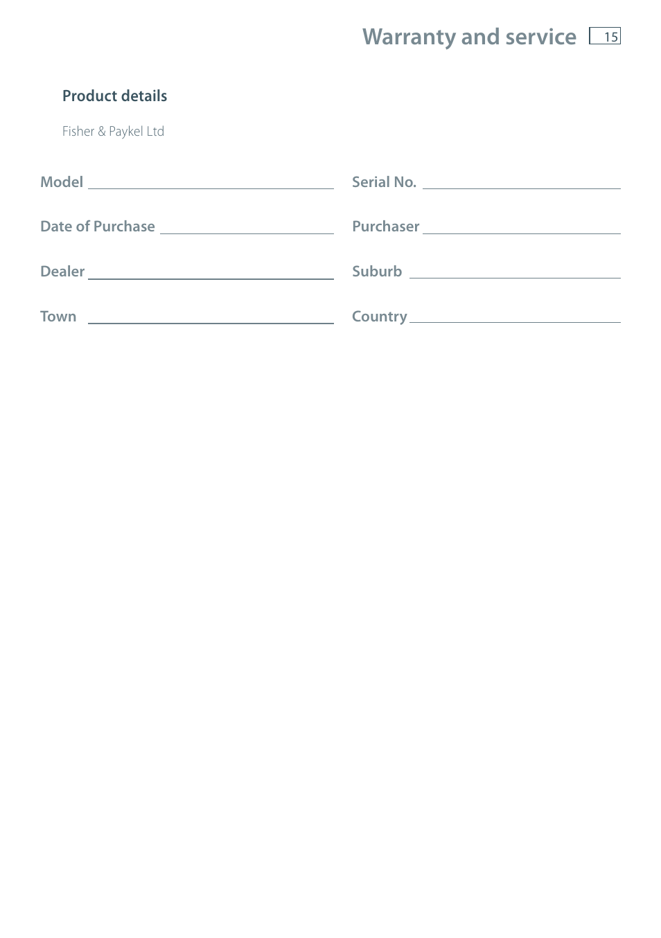 Warranty and service | Fisher & Paykel IZONA HC90 User Manual | Page 17 / 20