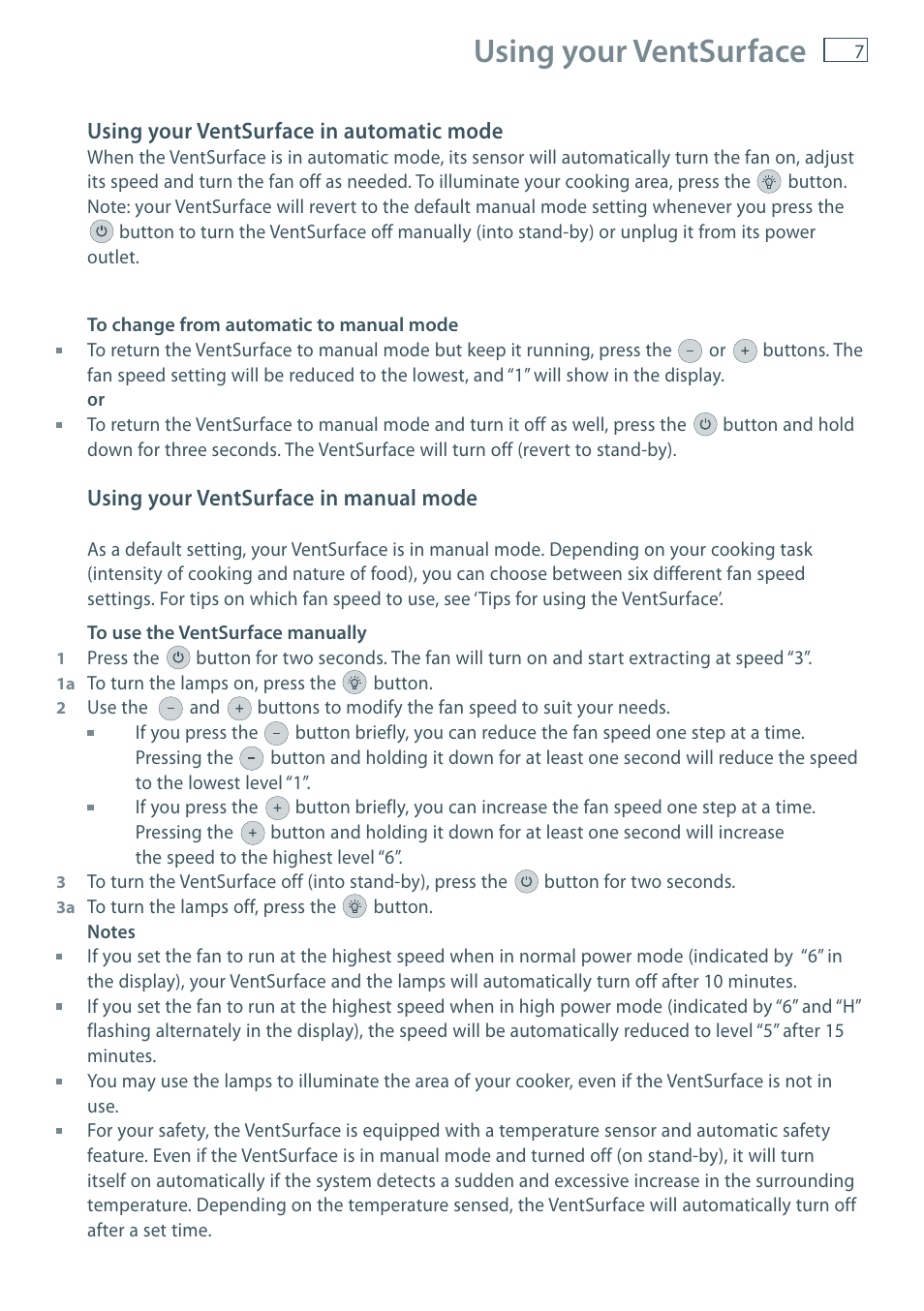 Using your ventsurface | Fisher & Paykel IZONA HC90 User Manual | Page 9 / 20