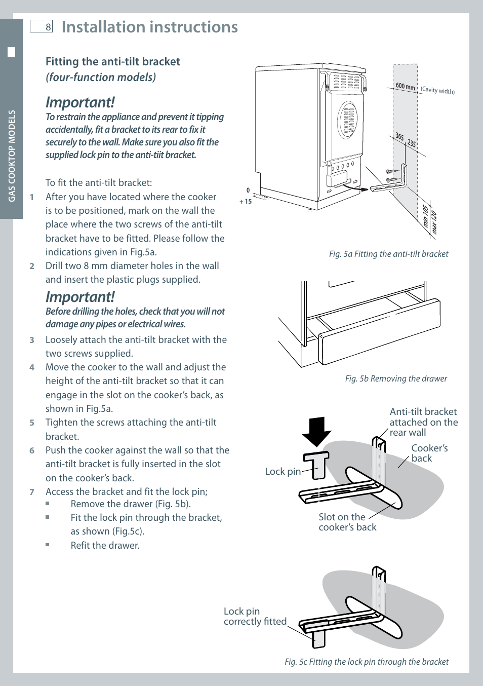 Installation instructions, Important | Fisher & Paykel OR60 User Manual | Page 10 / 84