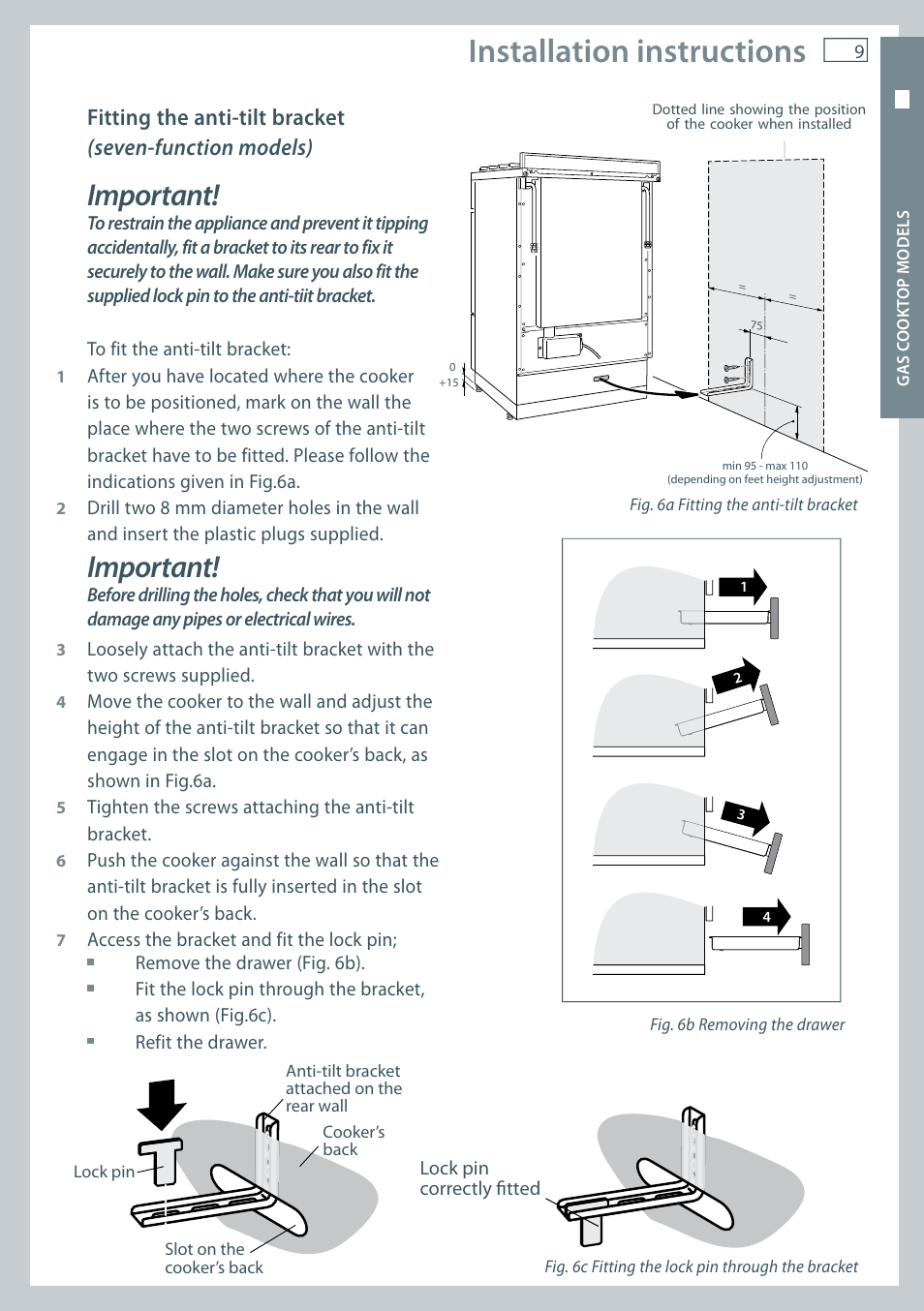 Installation instructions, Important | Fisher & Paykel OR60 User Manual | Page 11 / 84