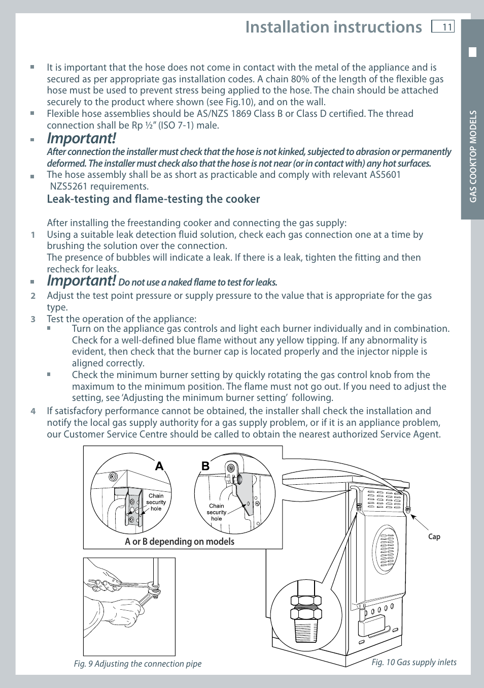 Installation instructions, Important | Fisher & Paykel OR60 User Manual | Page 13 / 84