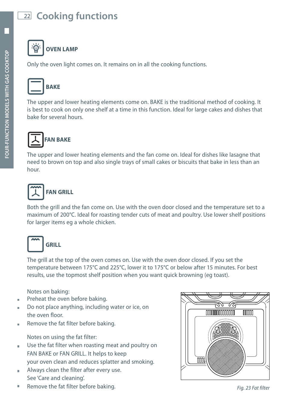 Cooking functions | Fisher & Paykel OR60 User Manual | Page 24 / 84