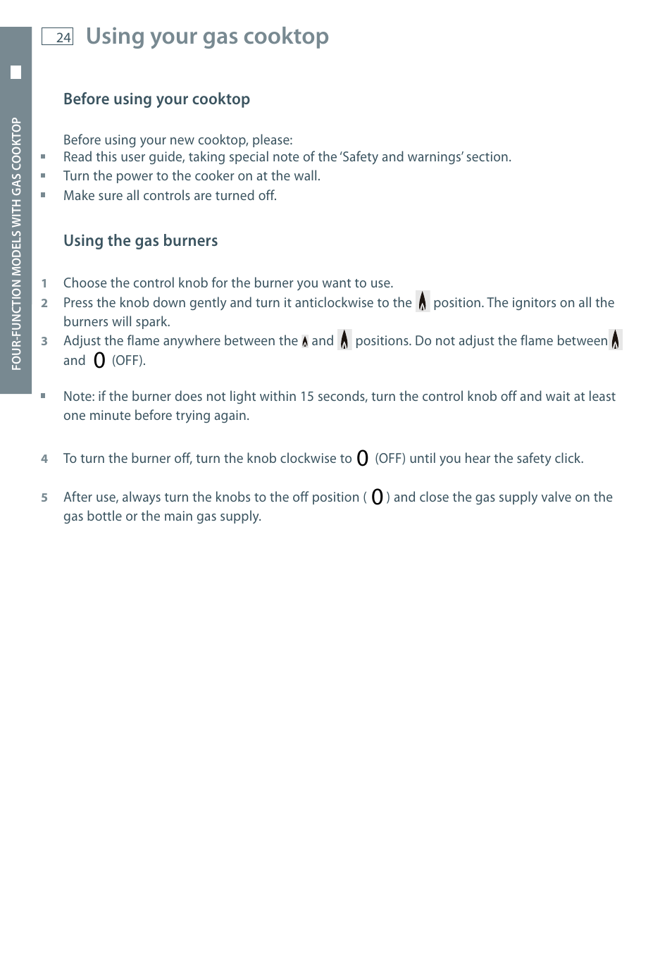 Using your gas cooktop | Fisher & Paykel OR60 User Manual | Page 26 / 84