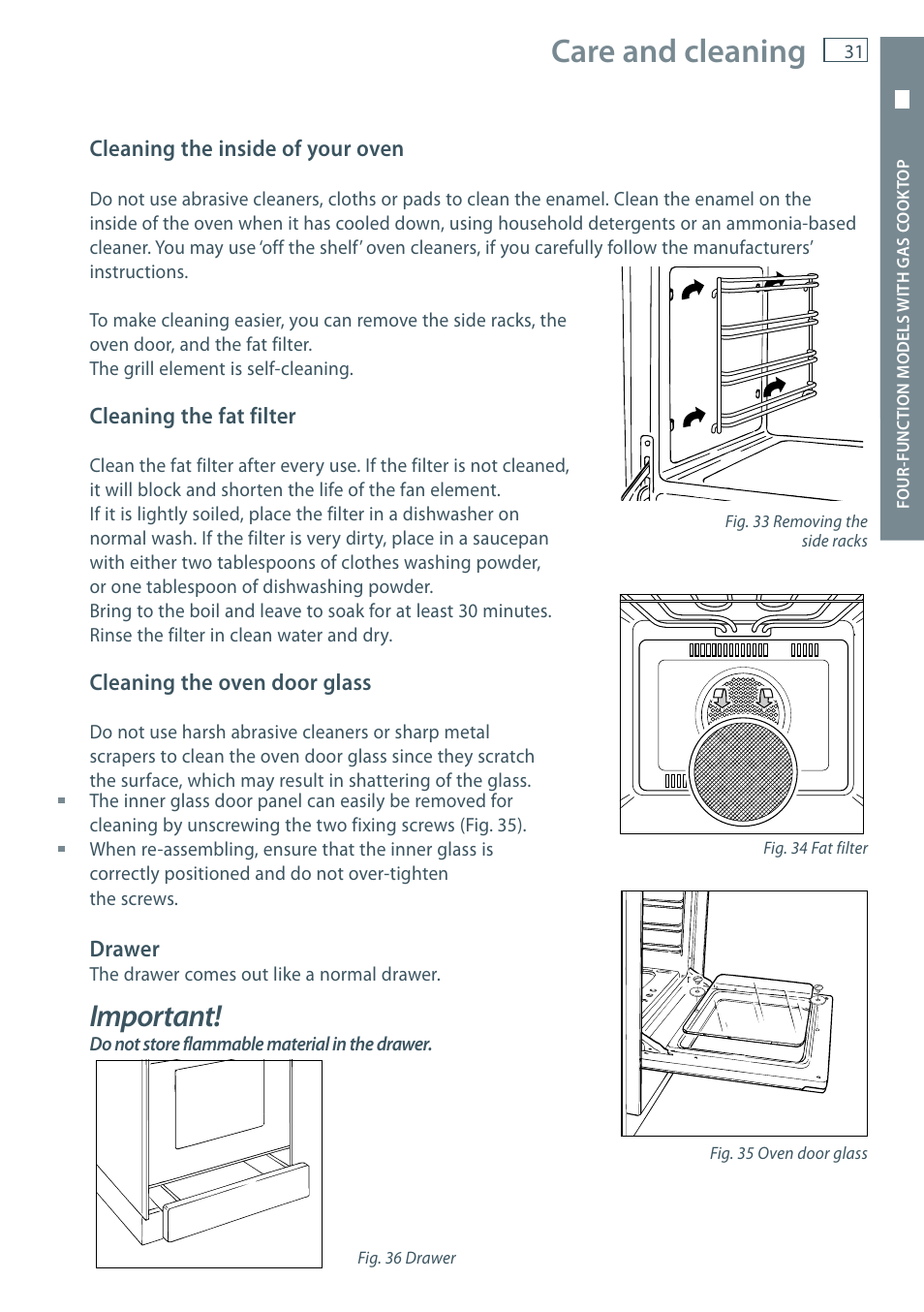 Care and cleaning, Important | Fisher & Paykel OR60 User Manual | Page 33 / 84