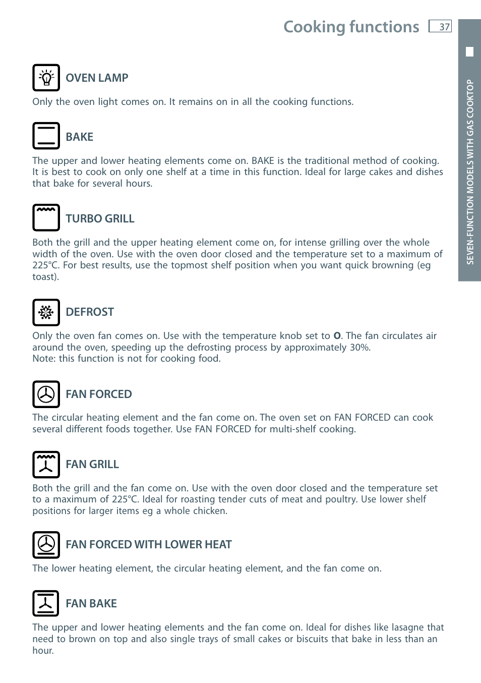 Cooking functions | Fisher & Paykel OR60 User Manual | Page 39 / 84