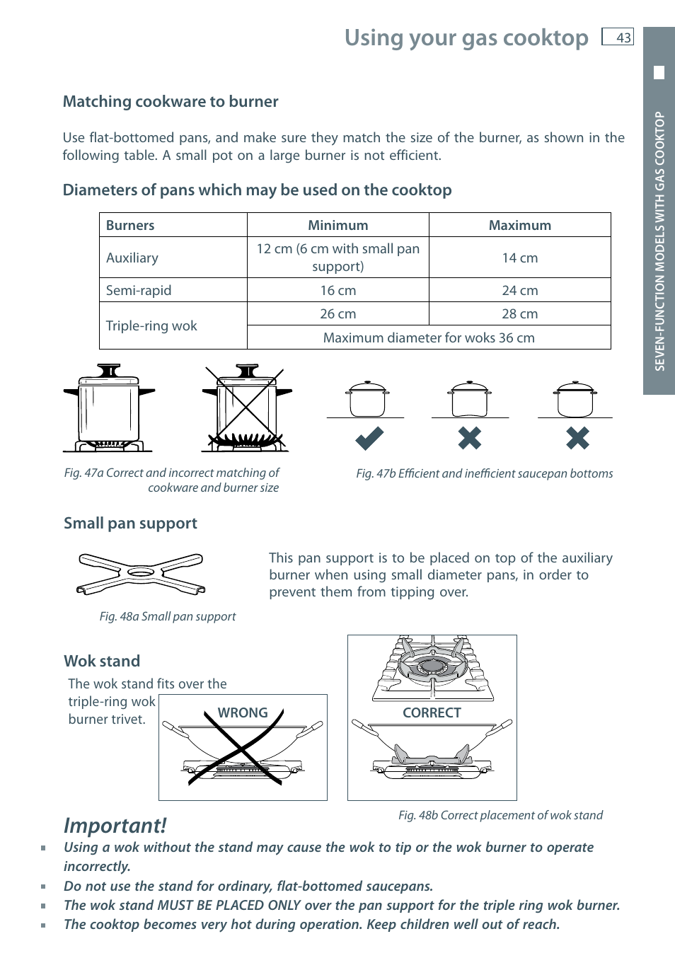 Using your gas cooktop, Important | Fisher & Paykel OR60 User Manual | Page 45 / 84