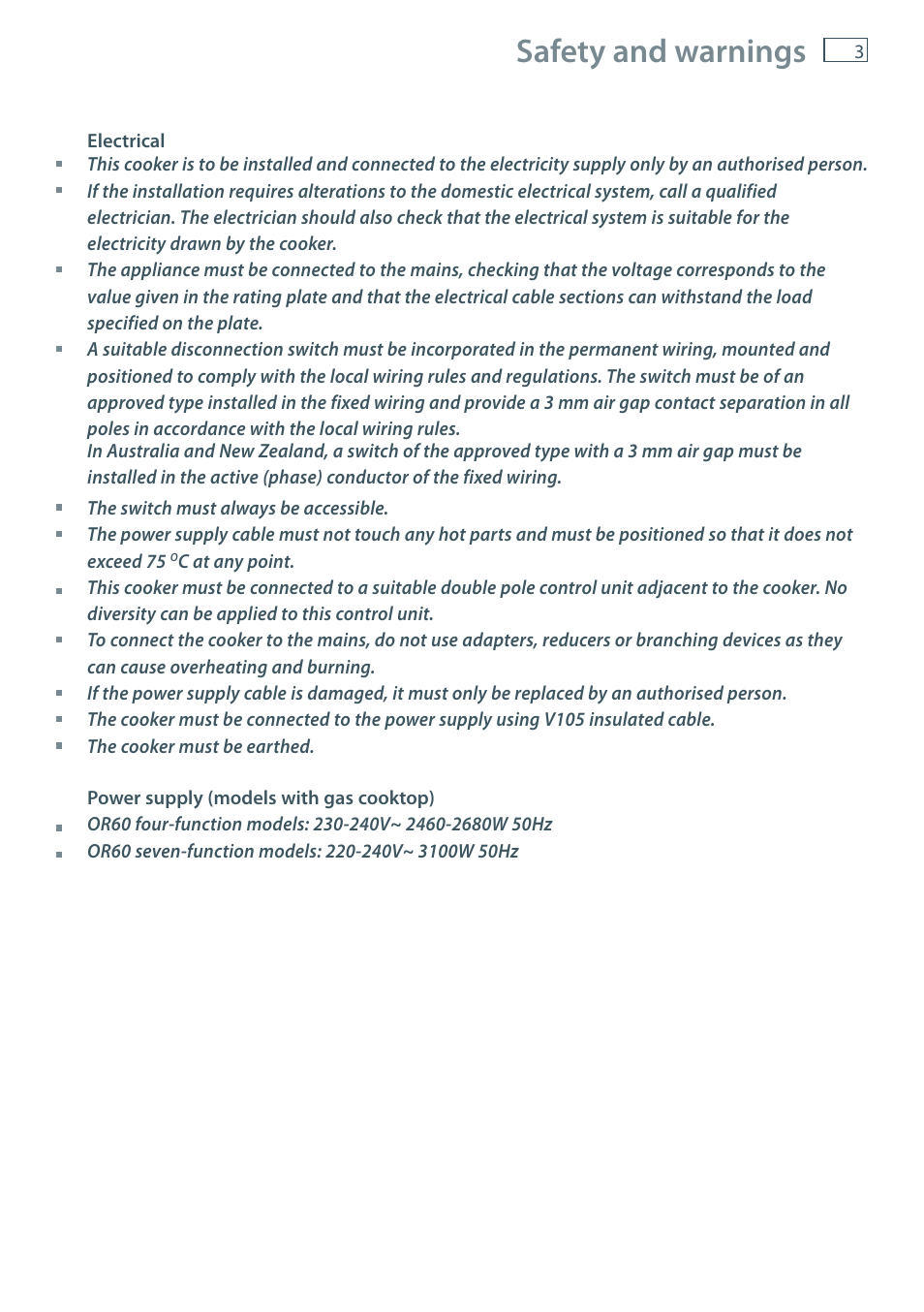 Safety and warnings | Fisher & Paykel OR60 User Manual | Page 5 / 84