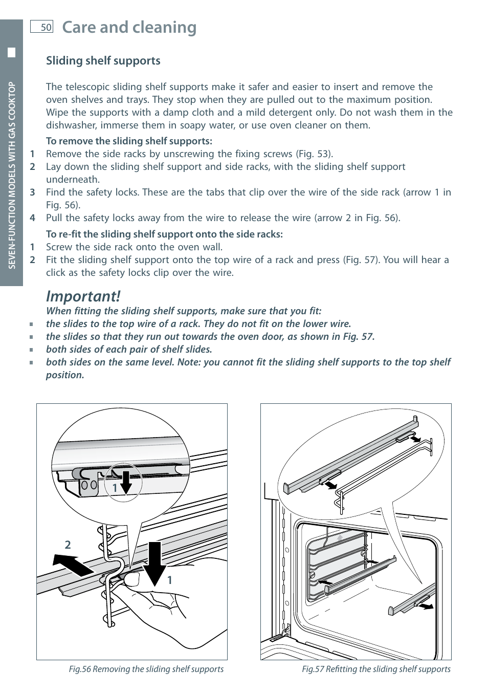 Care and cleaning, Important | Fisher & Paykel OR60 User Manual | Page 52 / 84
