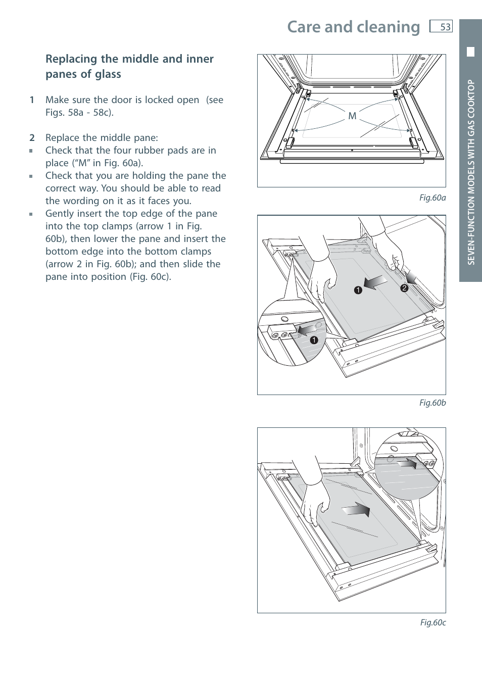 Care and cleaning, Replacing the middle and inner panes of glass | Fisher & Paykel OR60 User Manual | Page 55 / 84
