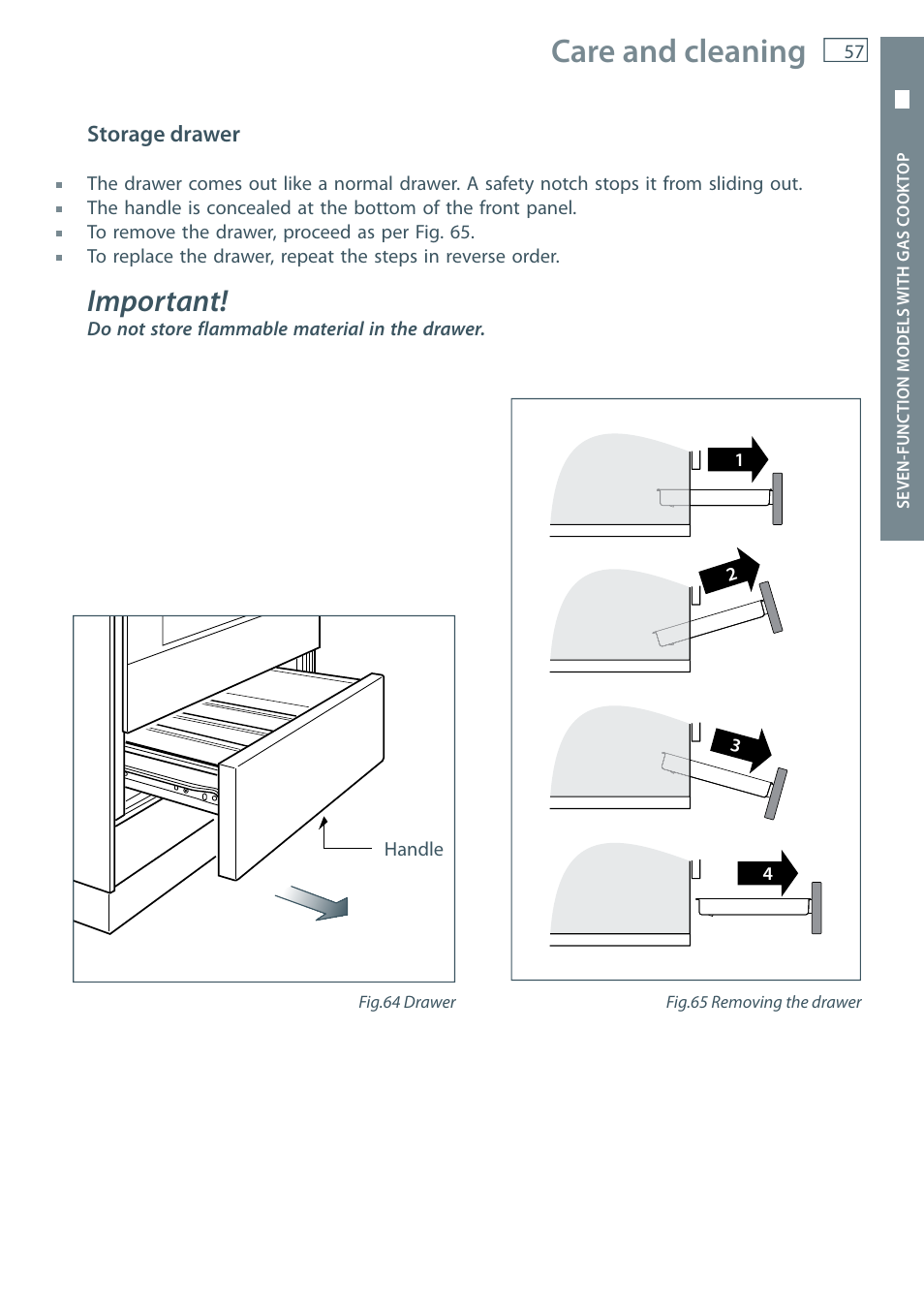 Care and cleaning, Important | Fisher & Paykel OR60 User Manual | Page 59 / 84