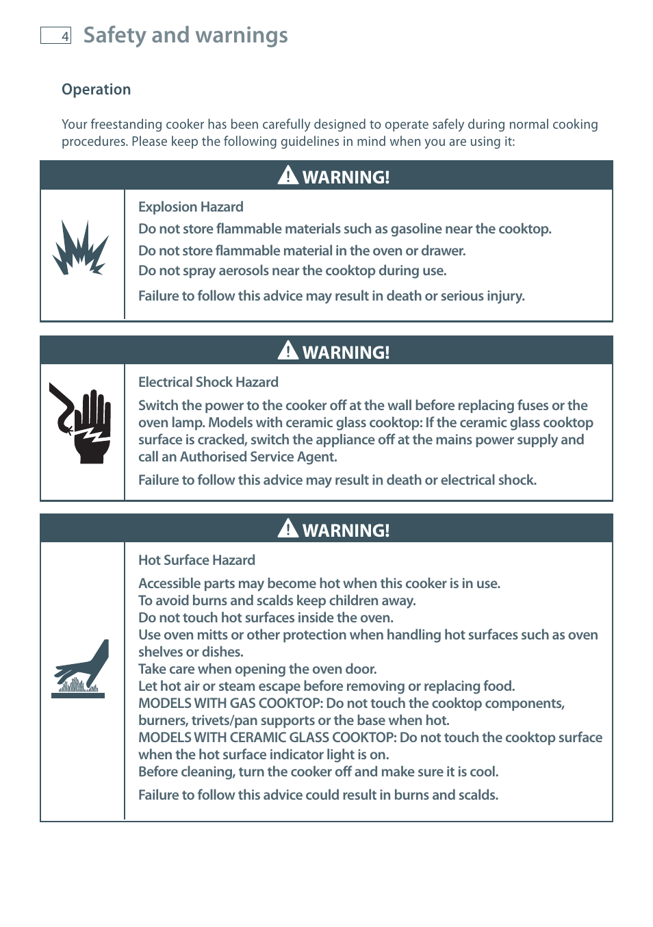 Safety and warnings, Warning | Fisher & Paykel OR60 User Manual | Page 6 / 84