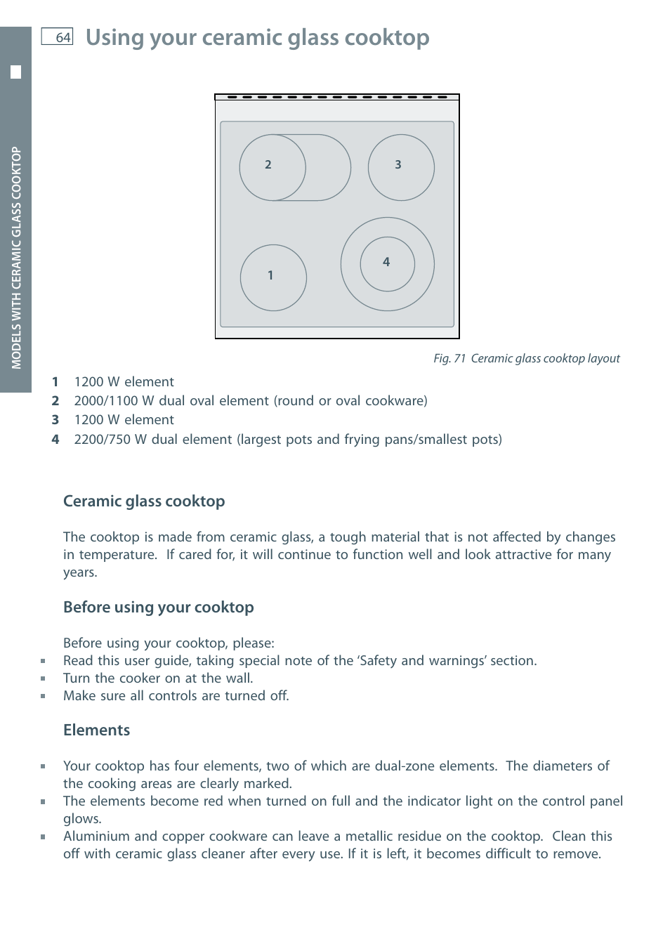 Using your ceramic glass cooktop | Fisher & Paykel OR60 User Manual | Page 66 / 84