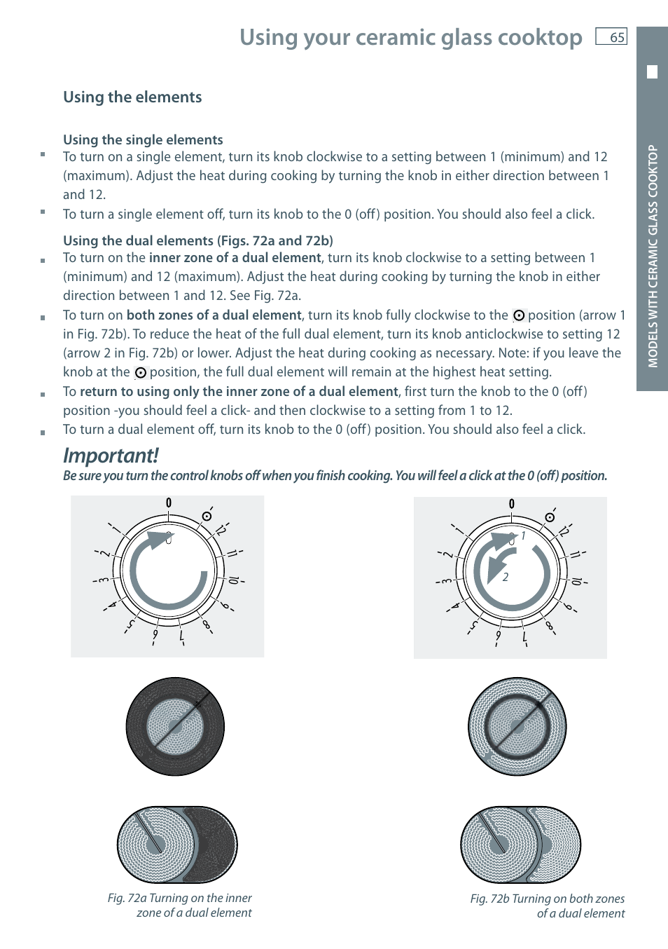 Using your ceramic glass cooktop, Important | Fisher & Paykel OR60 User Manual | Page 67 / 84