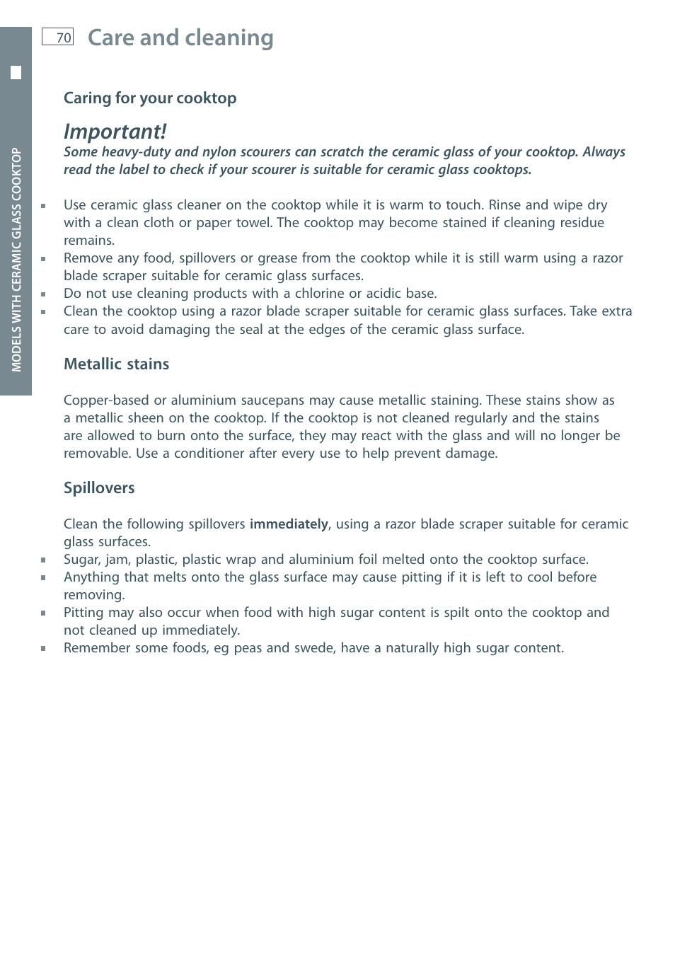 Care and cleaning, Important | Fisher & Paykel OR60 User Manual | Page 72 / 84