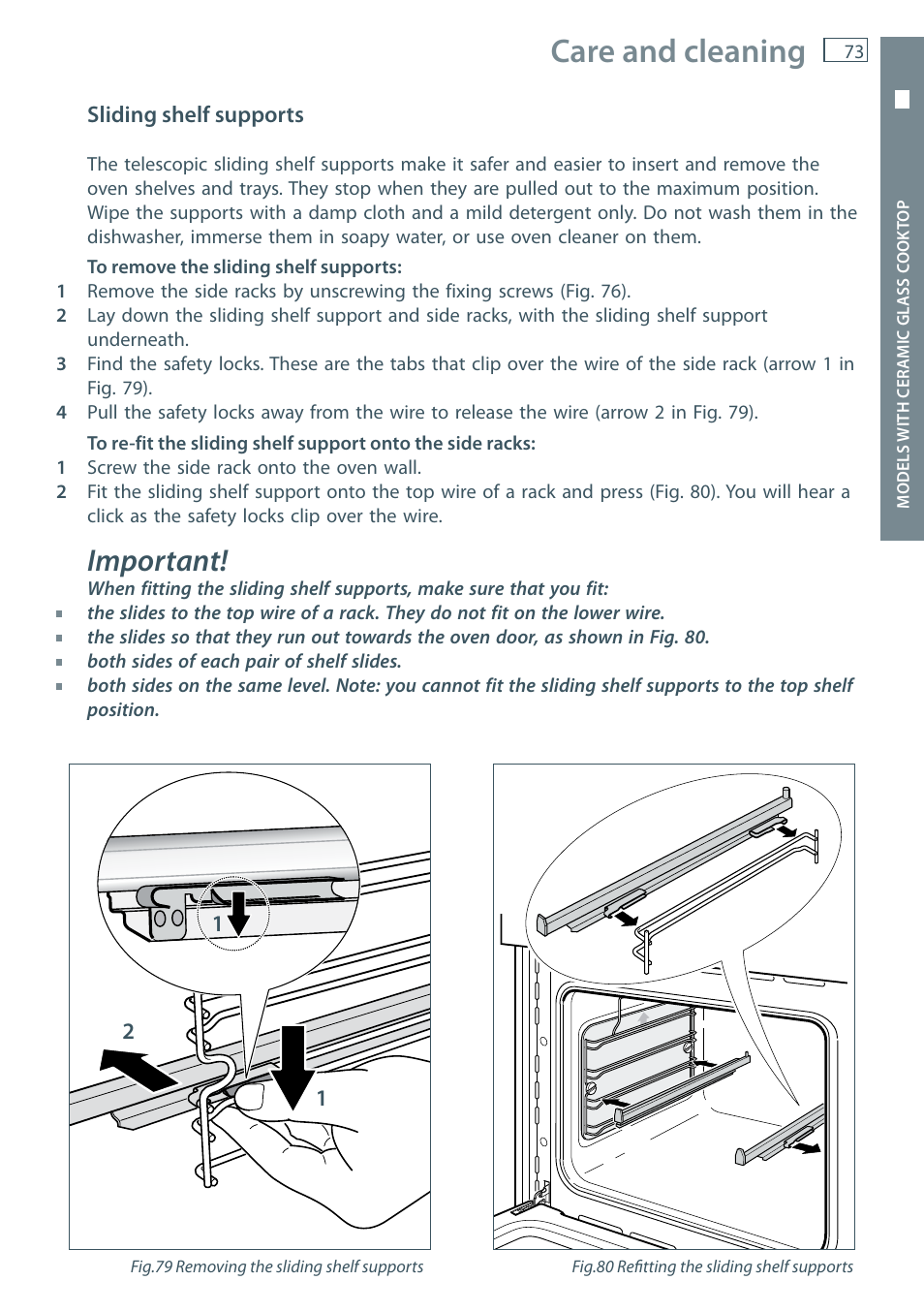 Care and cleaning, Important | Fisher & Paykel OR60 User Manual | Page 75 / 84