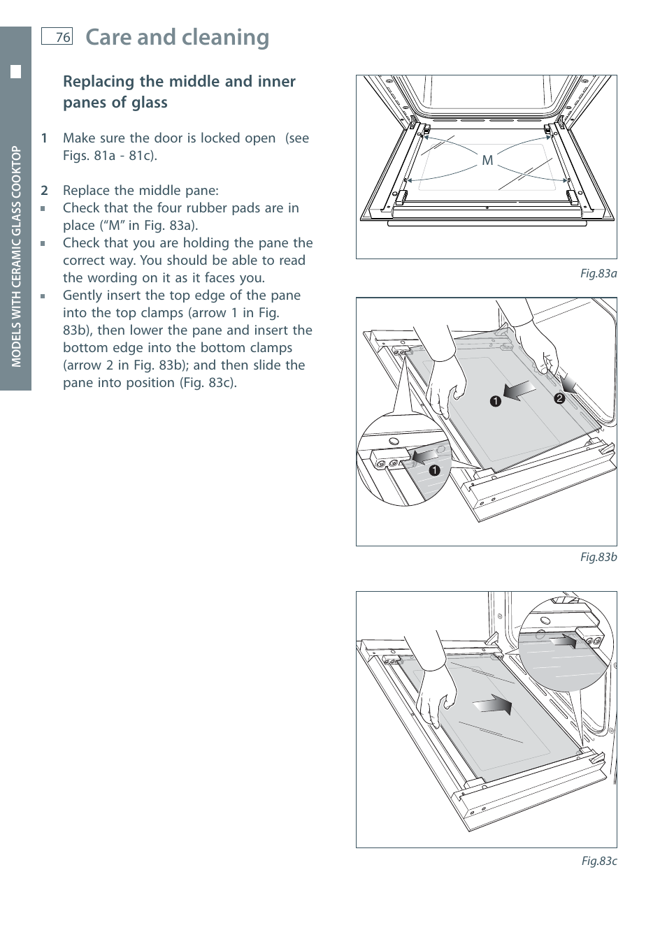Care and cleaning, Replacing the middle and inner panes of glass | Fisher & Paykel OR60 User Manual | Page 78 / 84