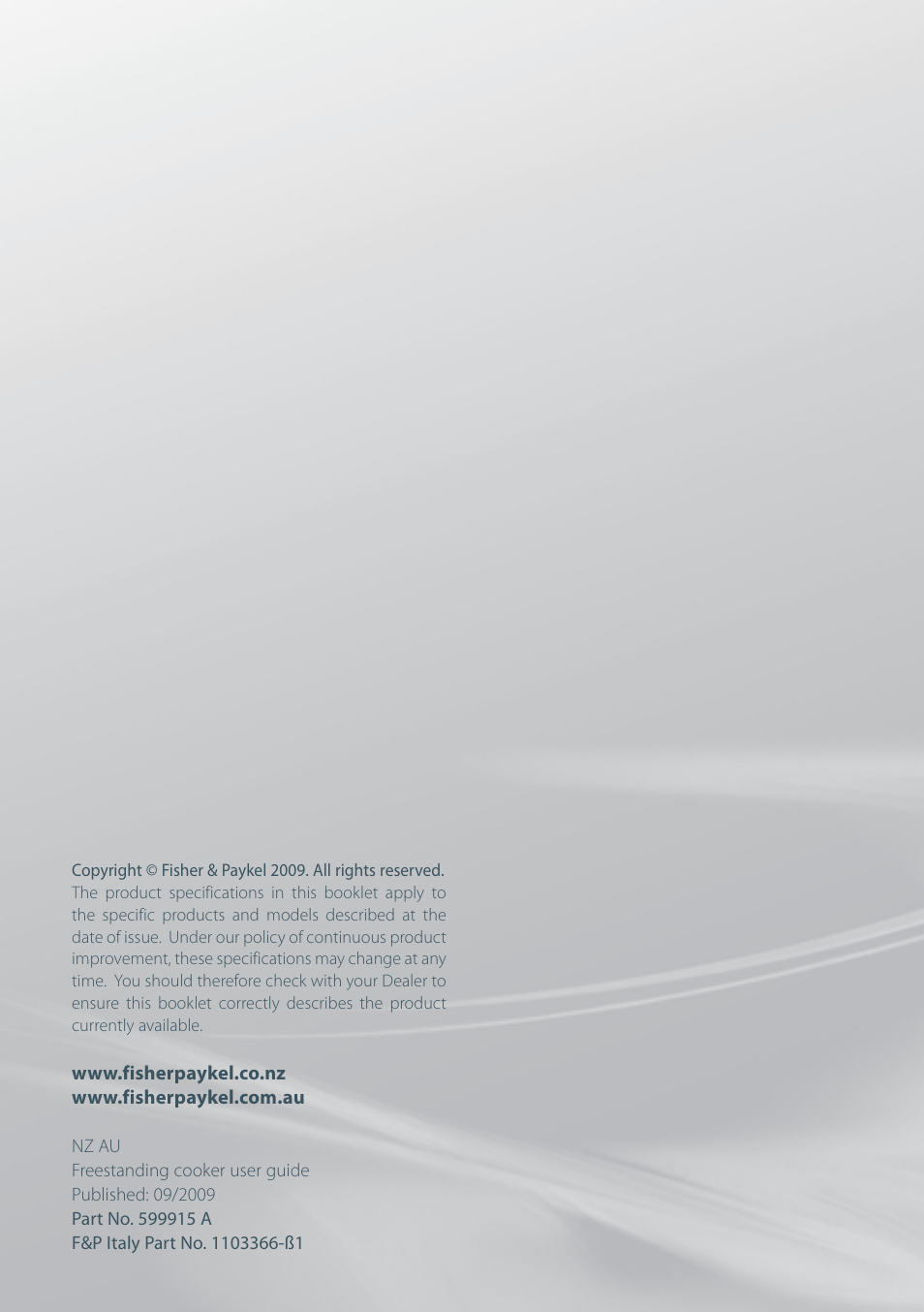 Fisher & Paykel OR60 User Manual | Page 84 / 84