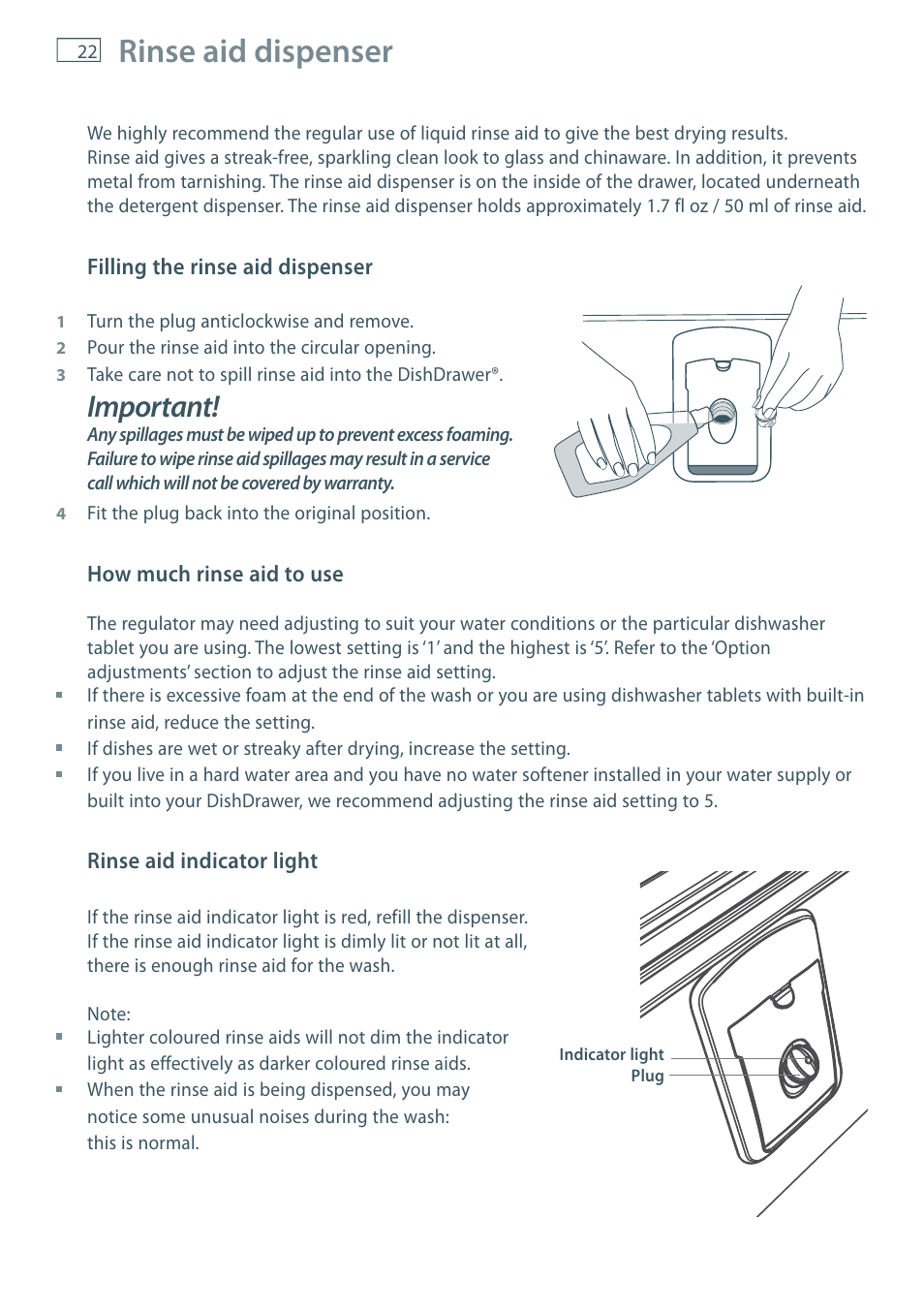 Rinse aid dispenser, Important | Fisher & Paykel DD60 User Manual | Page 24 / 48