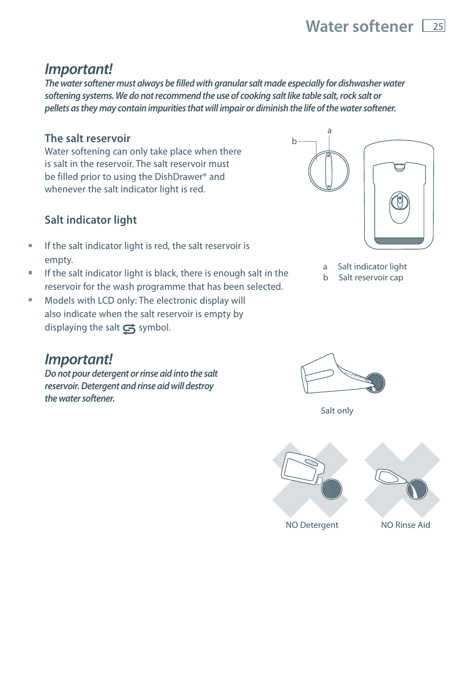 Water softener, Important | Fisher & Paykel DD60 User Manual | Page 27 / 48