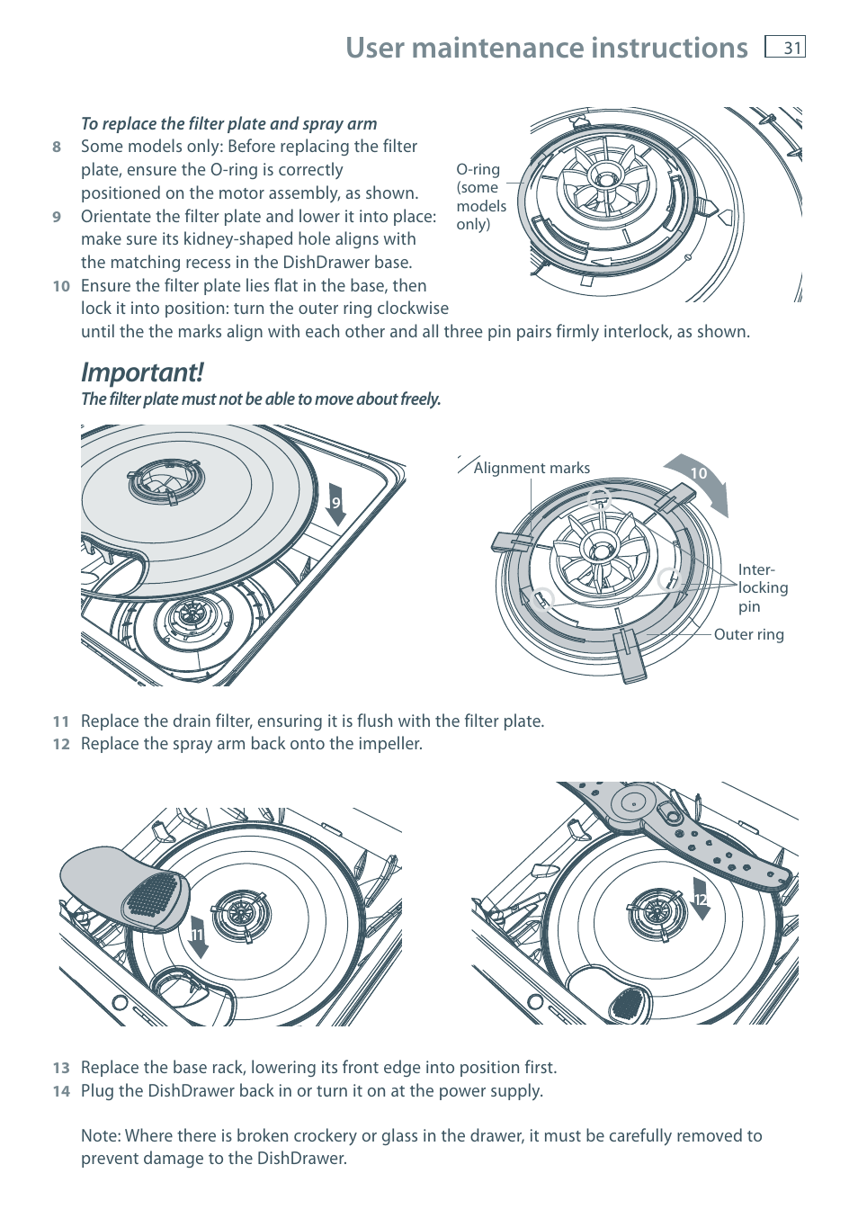 User maintenance instructions, Important | Fisher & Paykel DD60 User Manual | Page 33 / 48