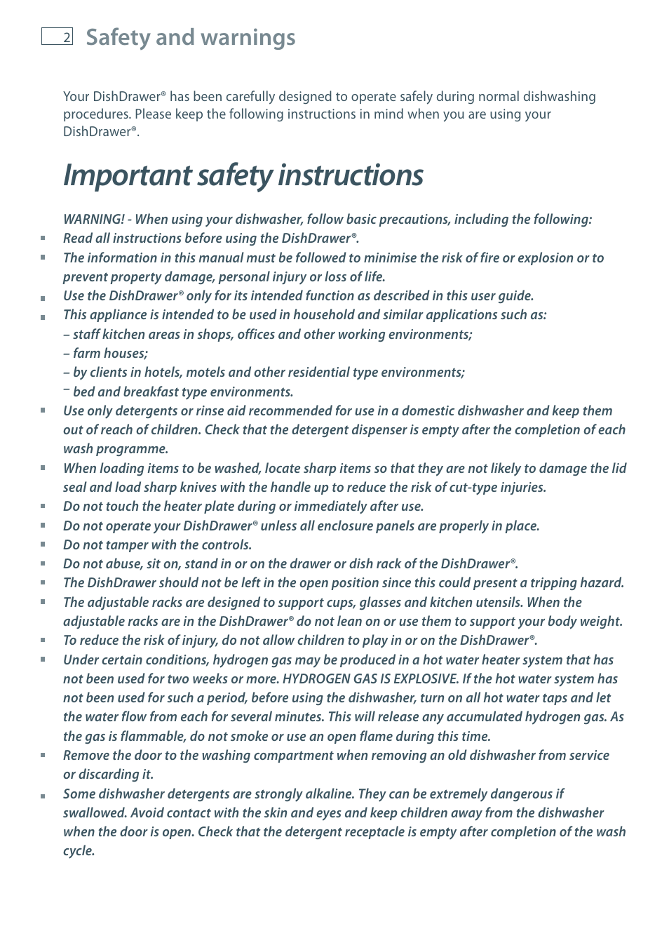 Important safety instructions, Safety and warnings | Fisher & Paykel DD60 User Manual | Page 4 / 48